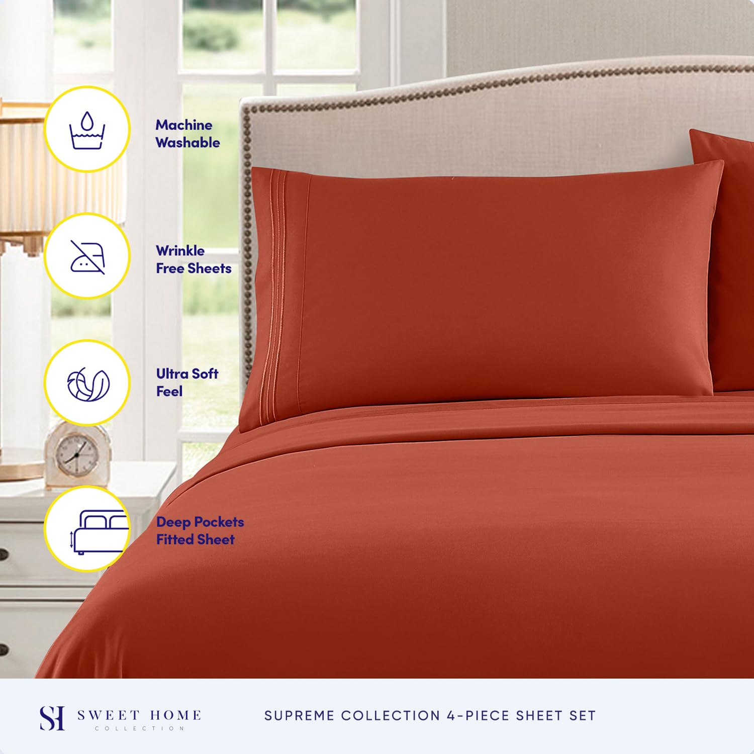 Foto 2 | Sábanas Sweet Home Collection Tamaño King Color Oxidado - Venta Internacional