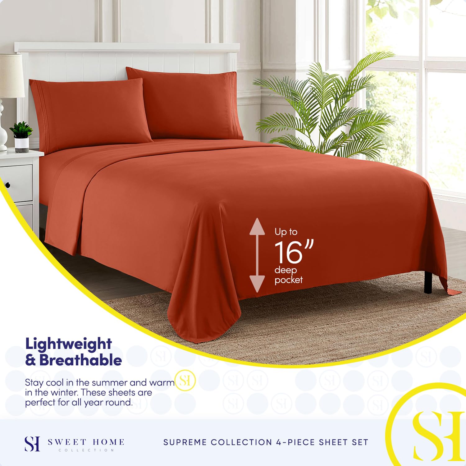 Foto 3 | Sábanas Sweet Home Collection Tamaño King Color Oxidado - Venta Internacional