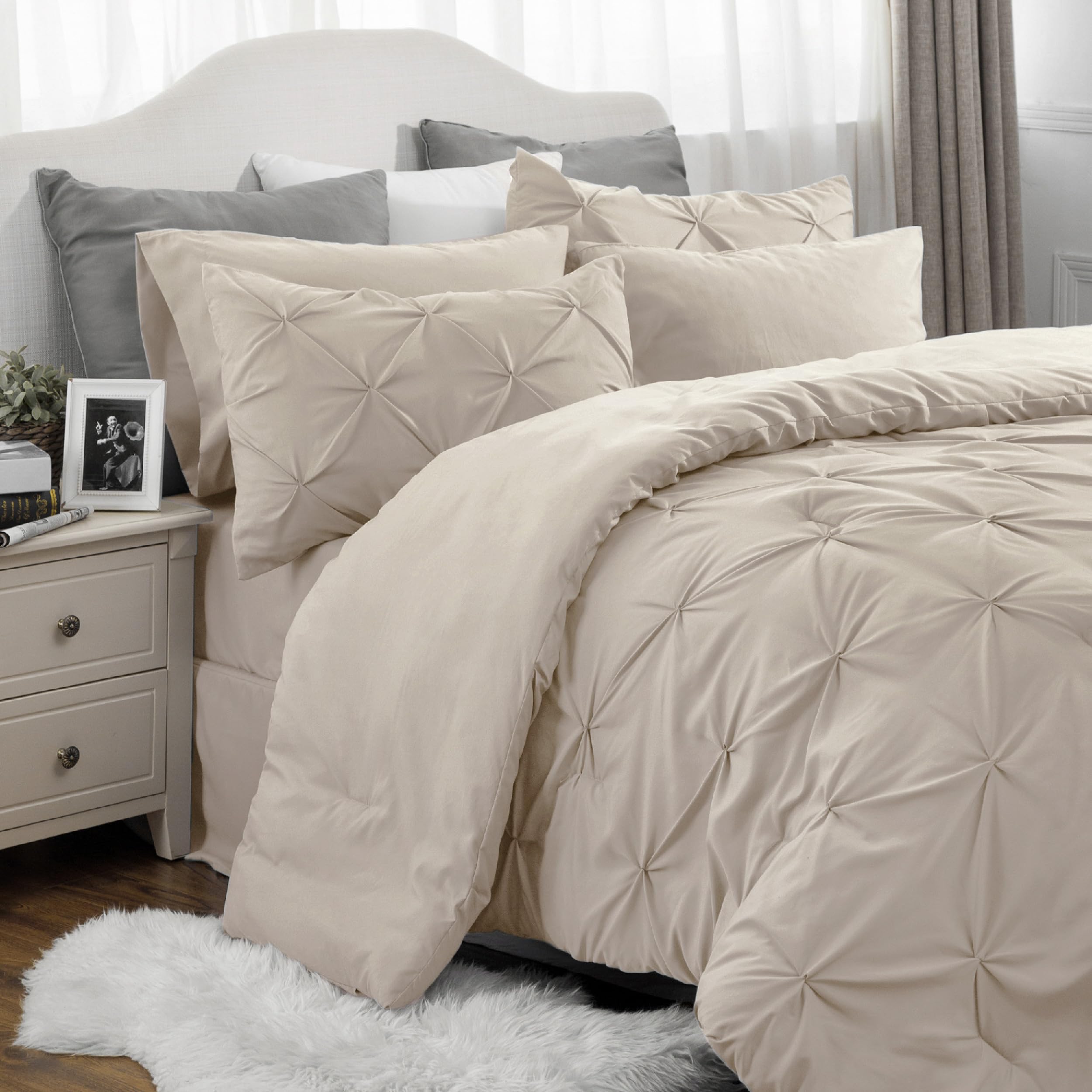 Foto 4 pulgar | Juego De Edredón Bedsure California King Pinch Pleat Beige 7 Piezas - Venta Internacional.