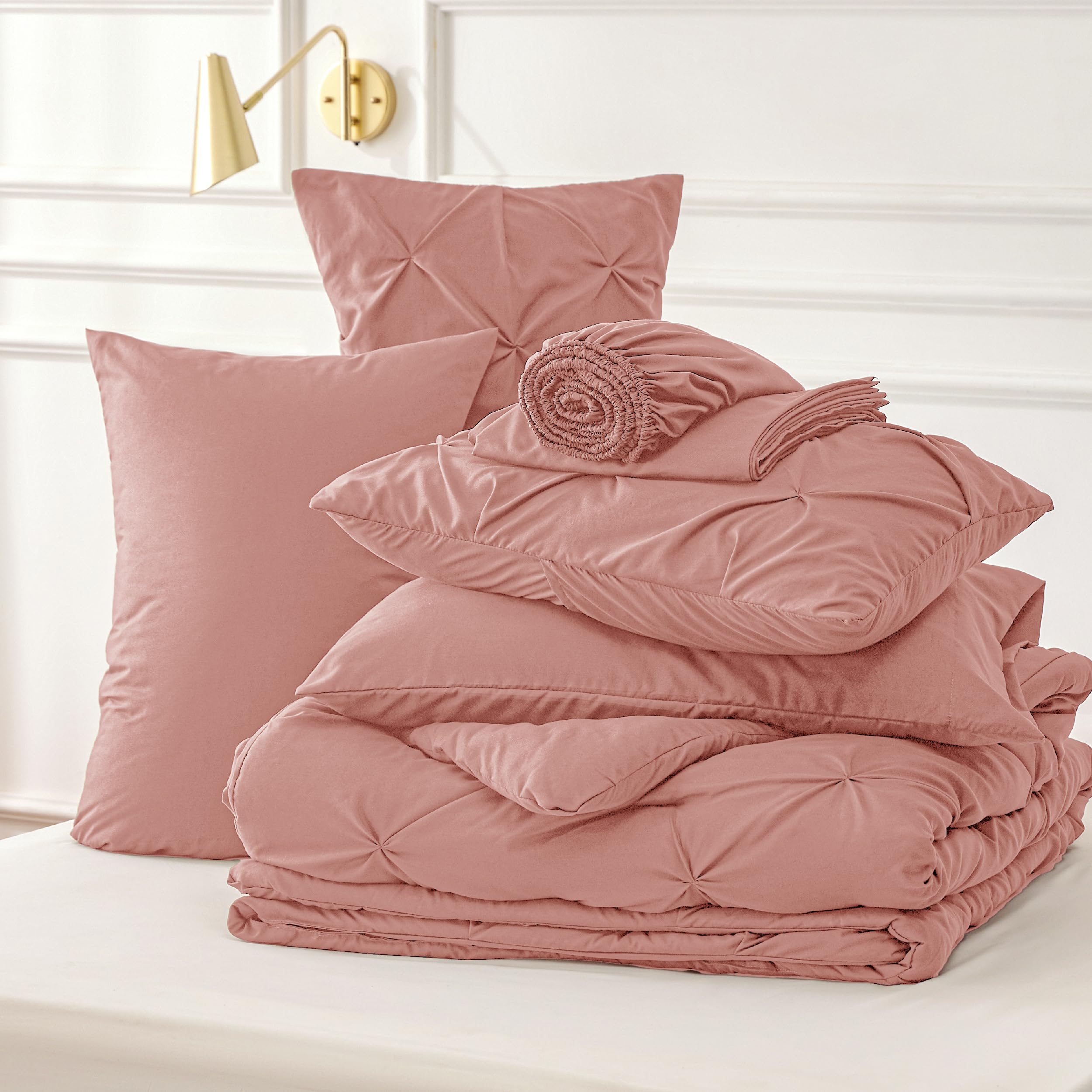 Foto 7 pulgar | Juego De Edredón Bedsure, Tamaño Queen, Rosa Empolvado, 7 Piezas - Venta Internacional.