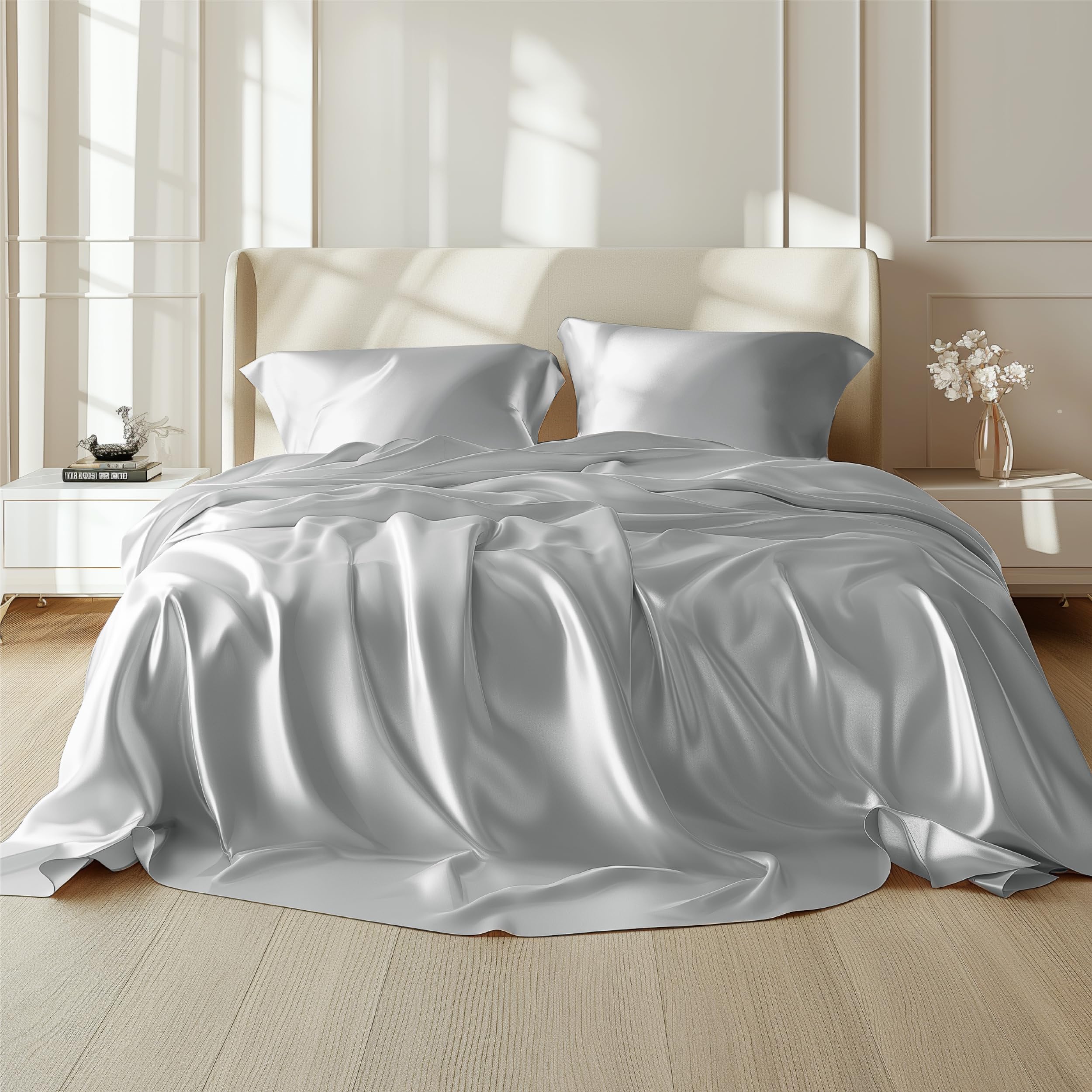 Foto 1 | Juego De Sábanas Bedsure Satin Queen, Color Gris Plateado, 4 Piezas - Venta Internacional.