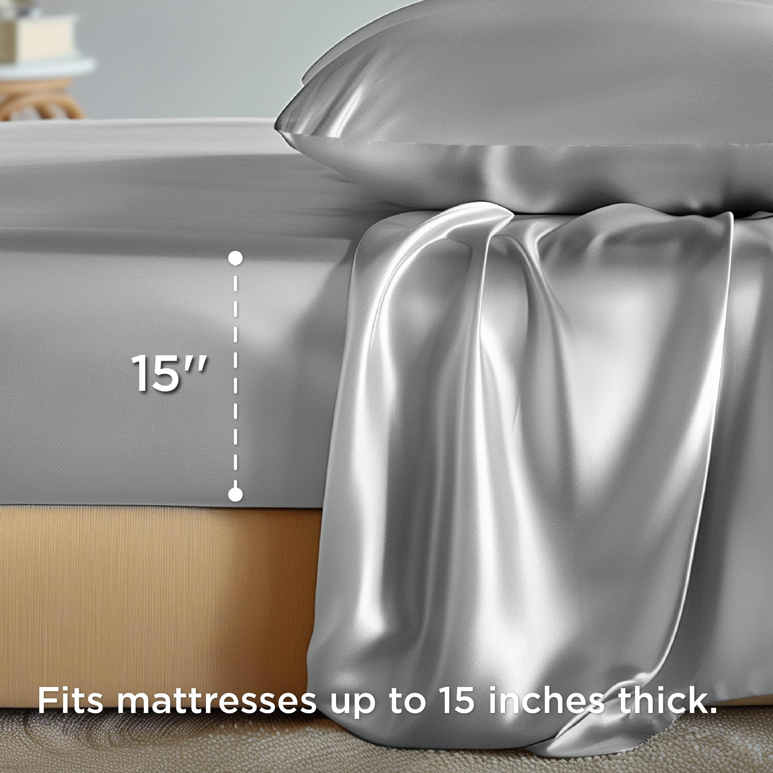 Foto 4 | Juego De Sábanas Bedsure Satin Queen, Color Gris Plateado, 4 Piezas - Venta Internacional.