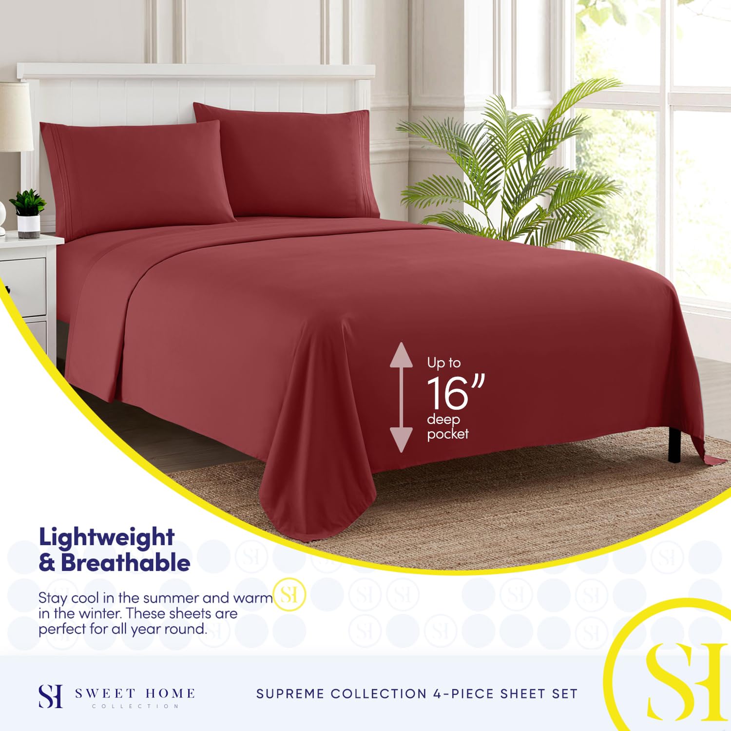 Foto 4 pulgar | Sábanas Sweet Home Collection Supreme Queen Burgundy - Venta Internacional.