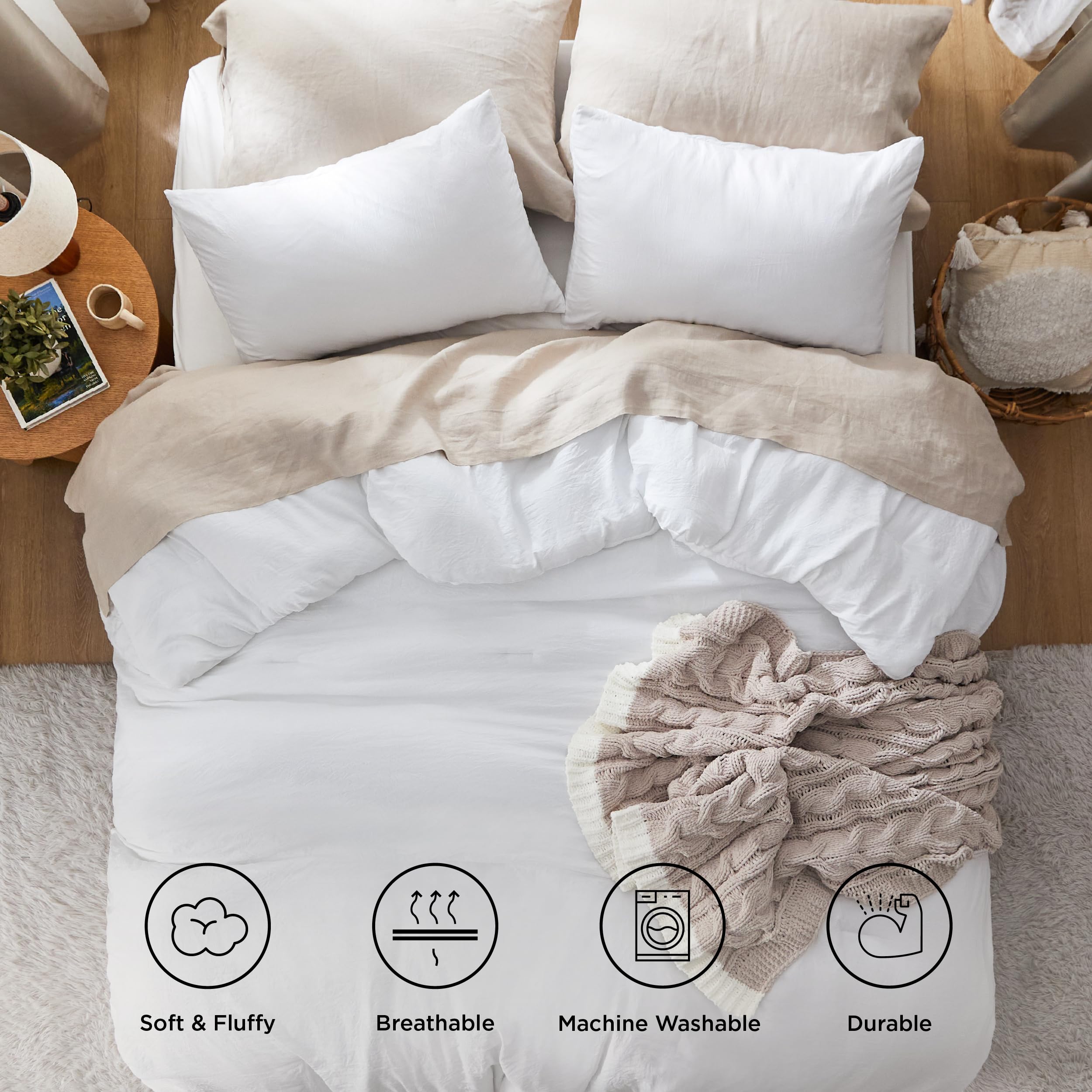 Foto 4 | Juego de Edredón Bedsure Tamaño King Blanco Prelavado 3 Piezas - Venta Internacional