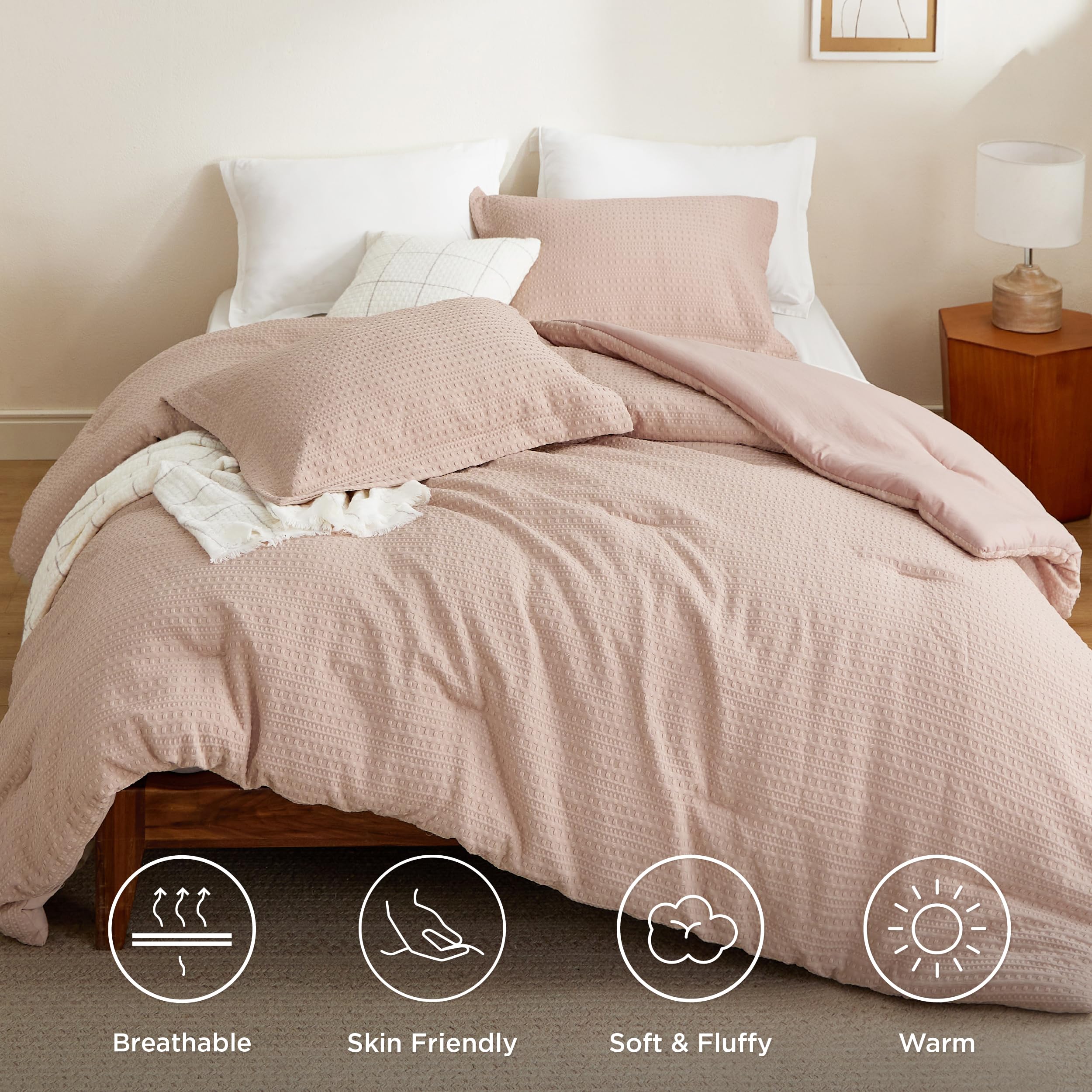 Foto 5 | Juego De Edredón Bedsure Waffle King Dusty Pink, 3 Piezas - Venta Internacional.