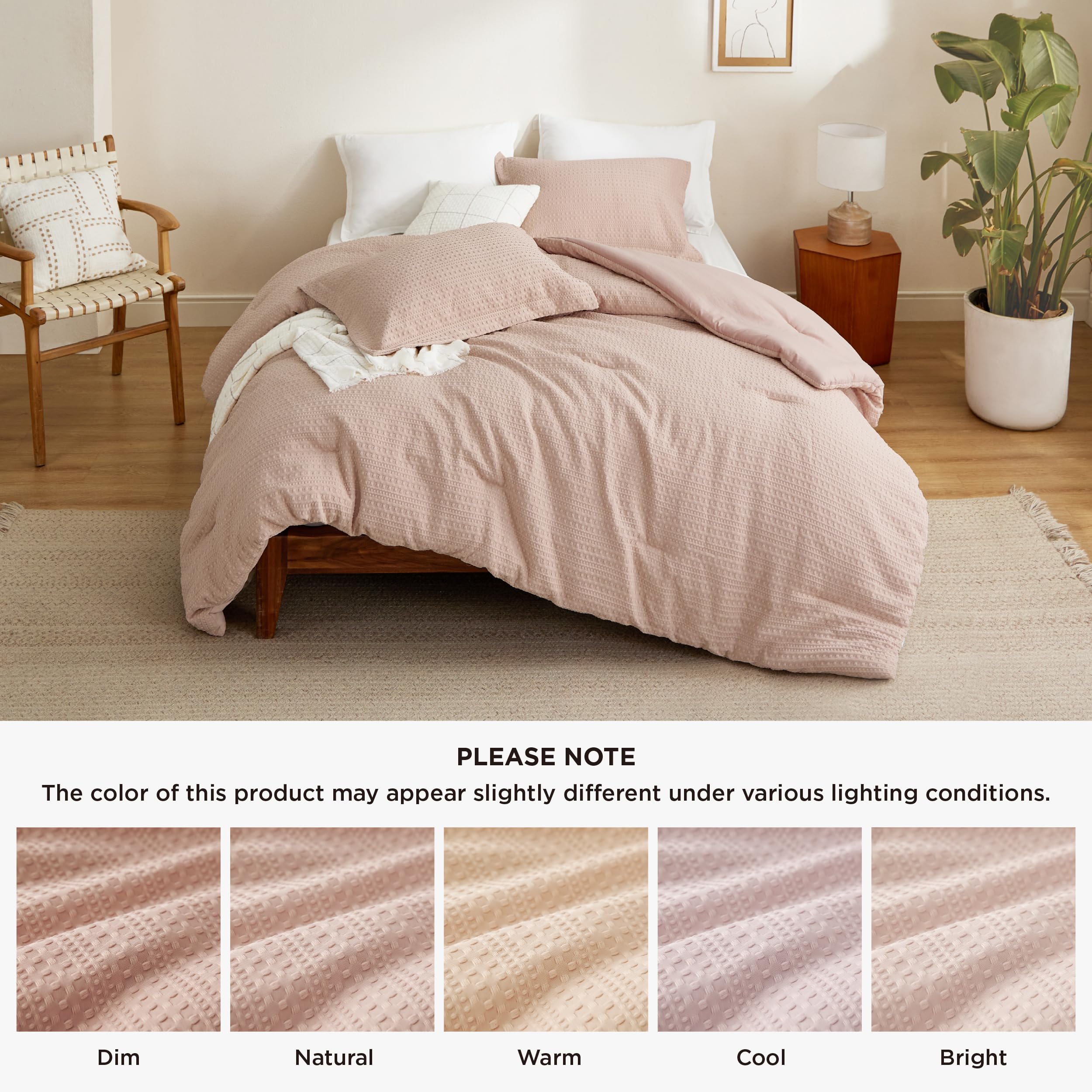 Foto 7 | Juego De Edredón Bedsure Waffle King Dusty Pink, 3 Piezas - Venta Internacional.