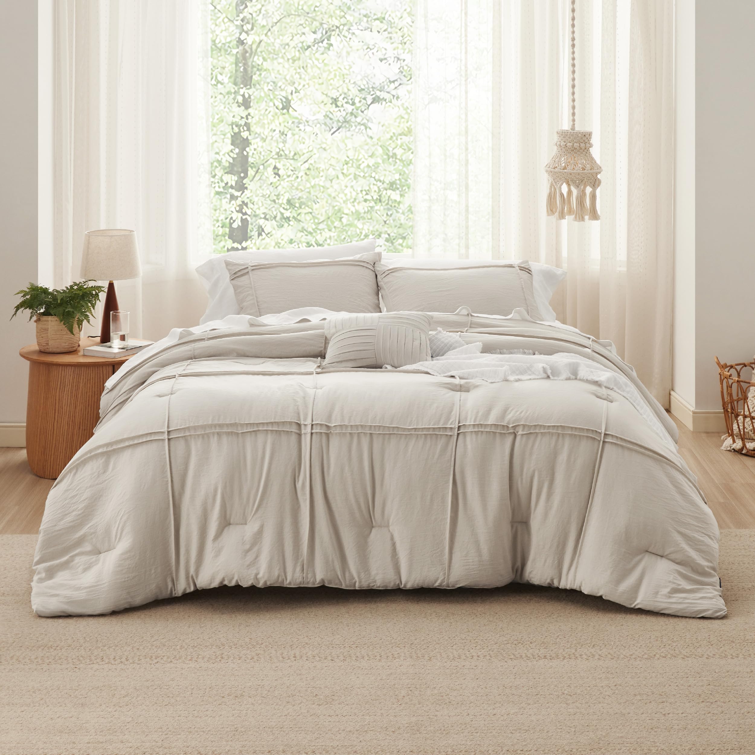 Juego de Edredón Bedsure King Beige Plisado 4 Piezas - Venta Internacional