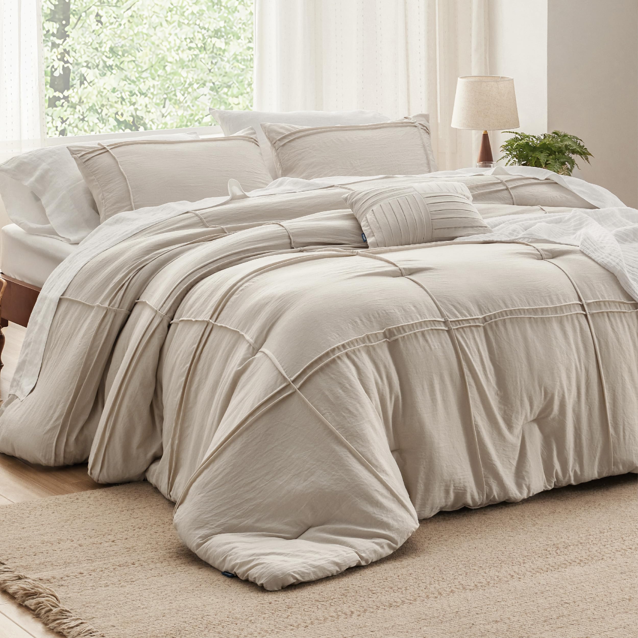 Foto 2 | Juego de Edredón Bedsure King Beige Plisado 4 Piezas - Venta Internacional
