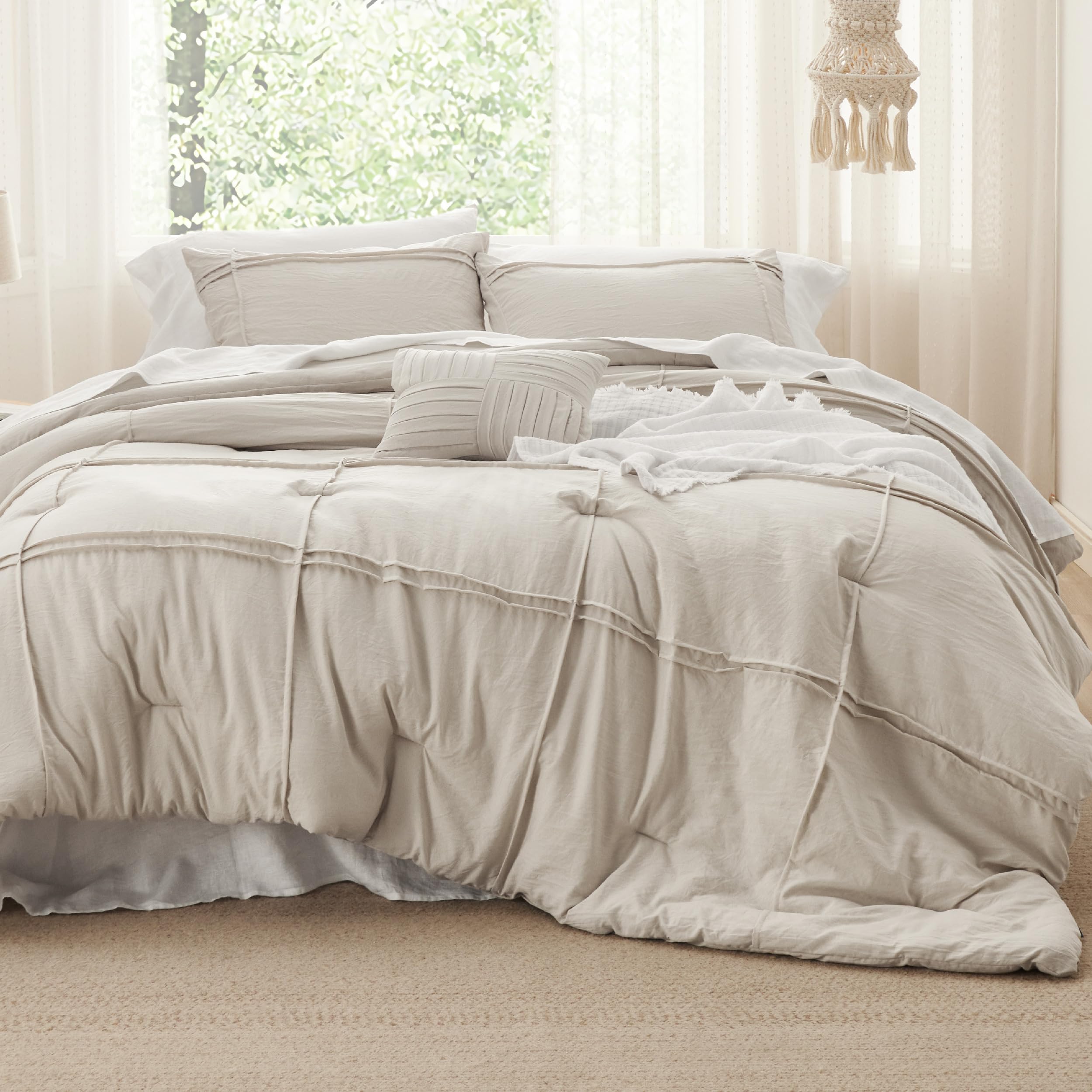Foto 4 pulgar | Juego de Edredón Bedsure King Beige Plisado 4 Piezas - Venta Internacional