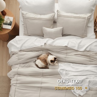 Foto 5 | Juego de Edredón Bedsure King Beige Plisado 4 Piezas - Venta Internacional