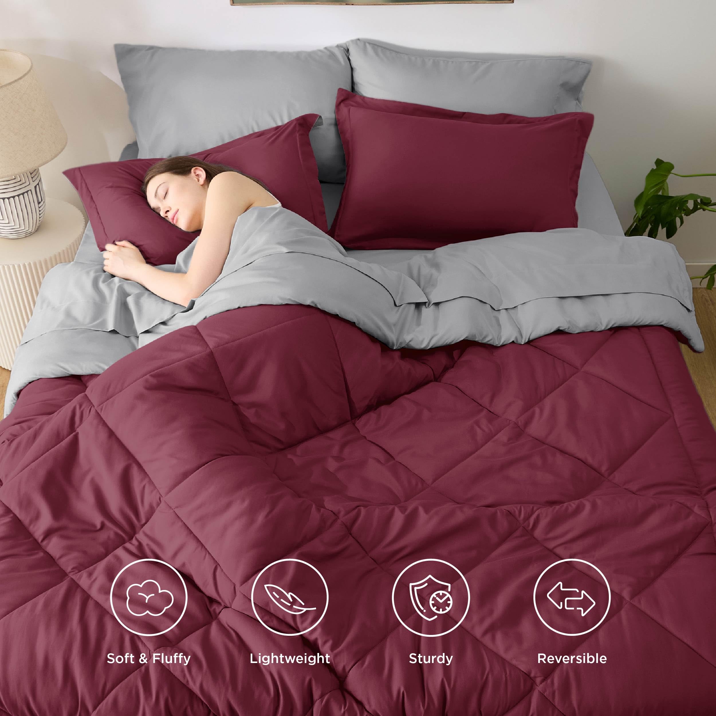 Foto 3 pulgar | Juego de Cama Bedsure Queen Edredón Reversible Burdeos 7 Piezas - Venta Internacional
