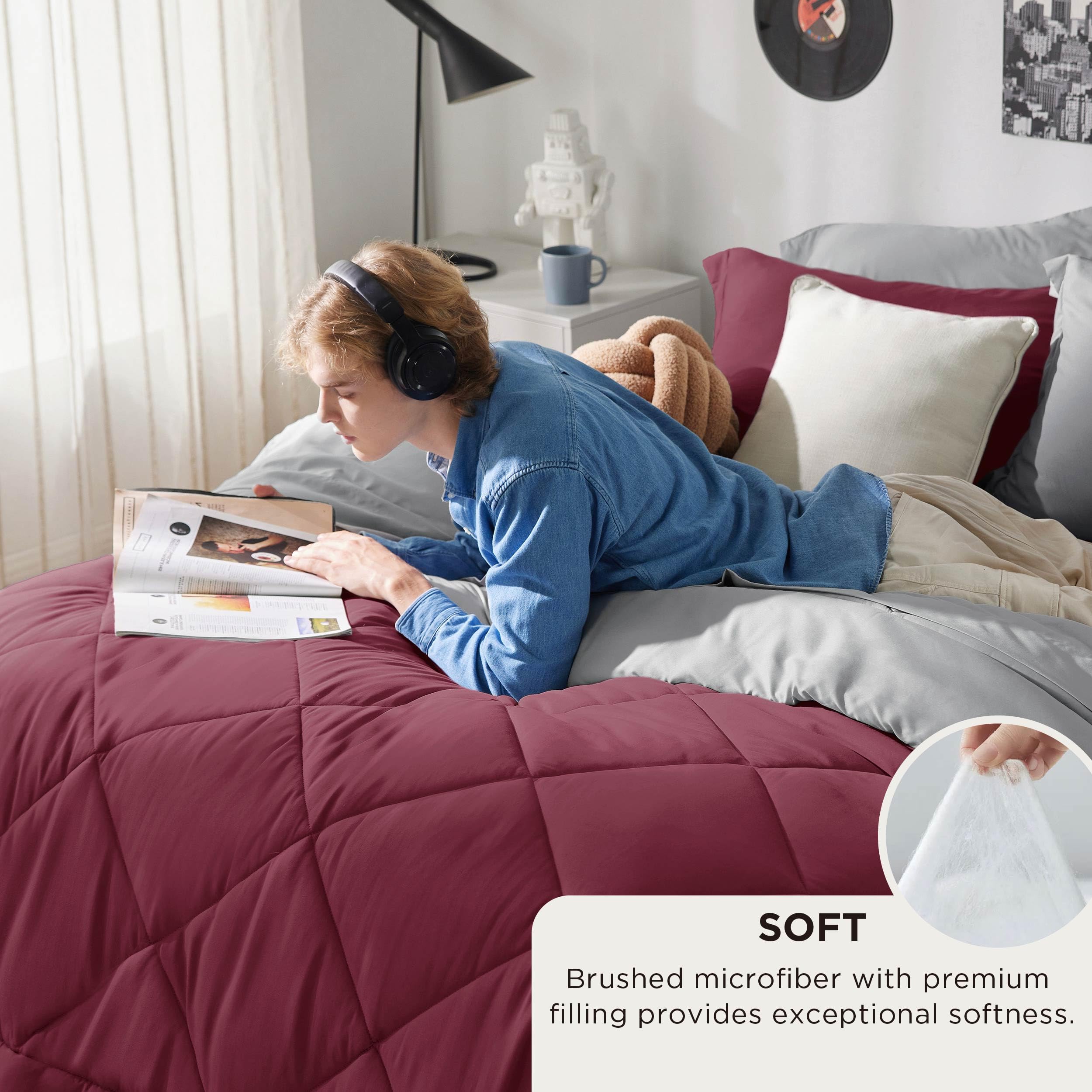 Foto 4 pulgar | Juego de Cama Bedsure Queen Edredón Reversible Burdeos 7 Piezas - Venta Internacional