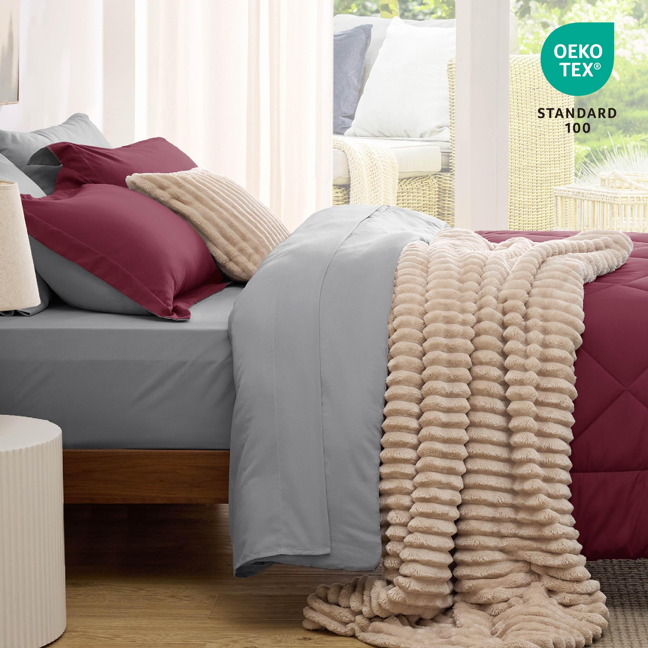 Foto 5 pulgar | Juego de Cama Bedsure Queen Edredón Reversible Burdeos 7 Piezas - Venta Internacional