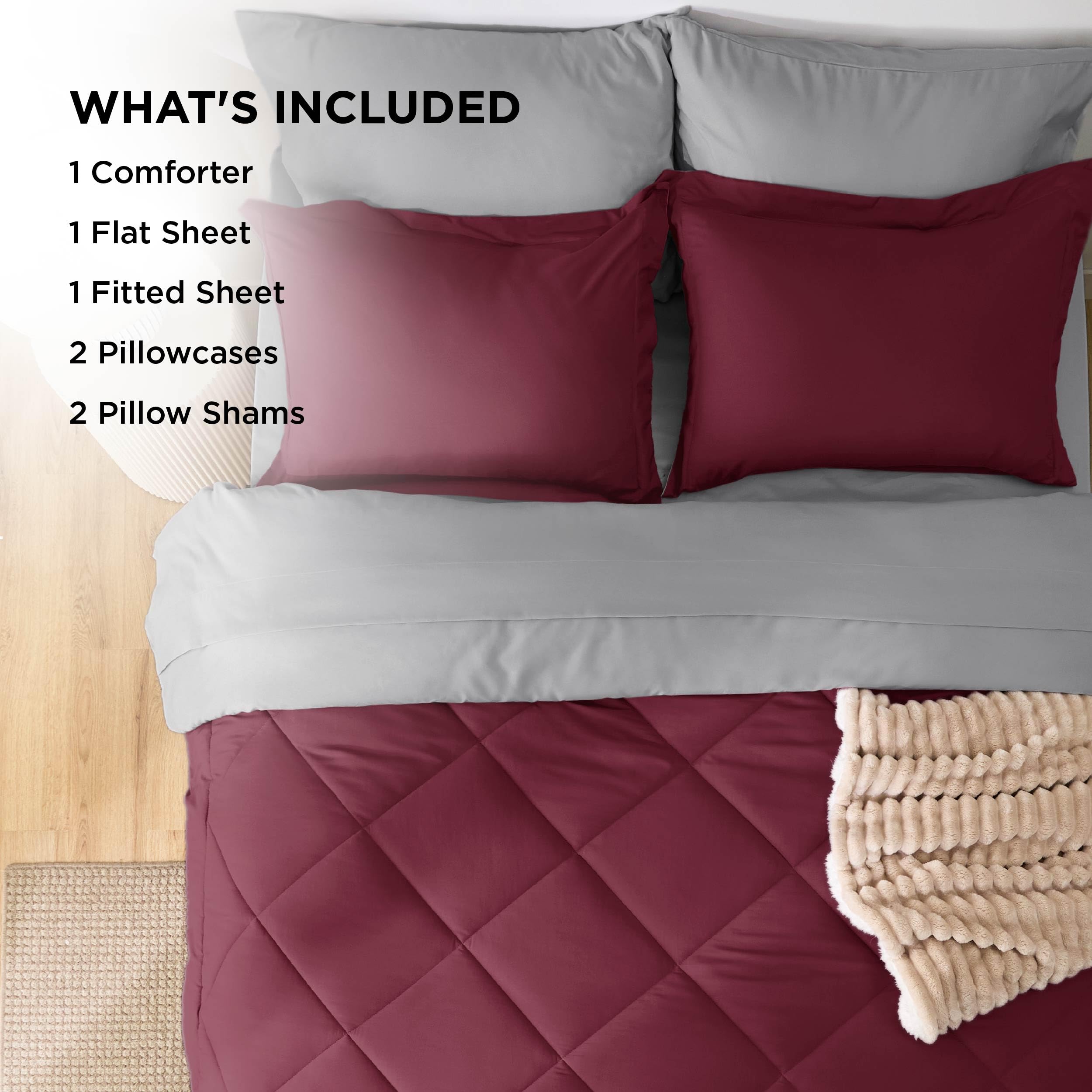 Foto 7 pulgar | Juego de Cama Bedsure Queen Edredón Reversible Burdeos 7 Piezas - Venta Internacional