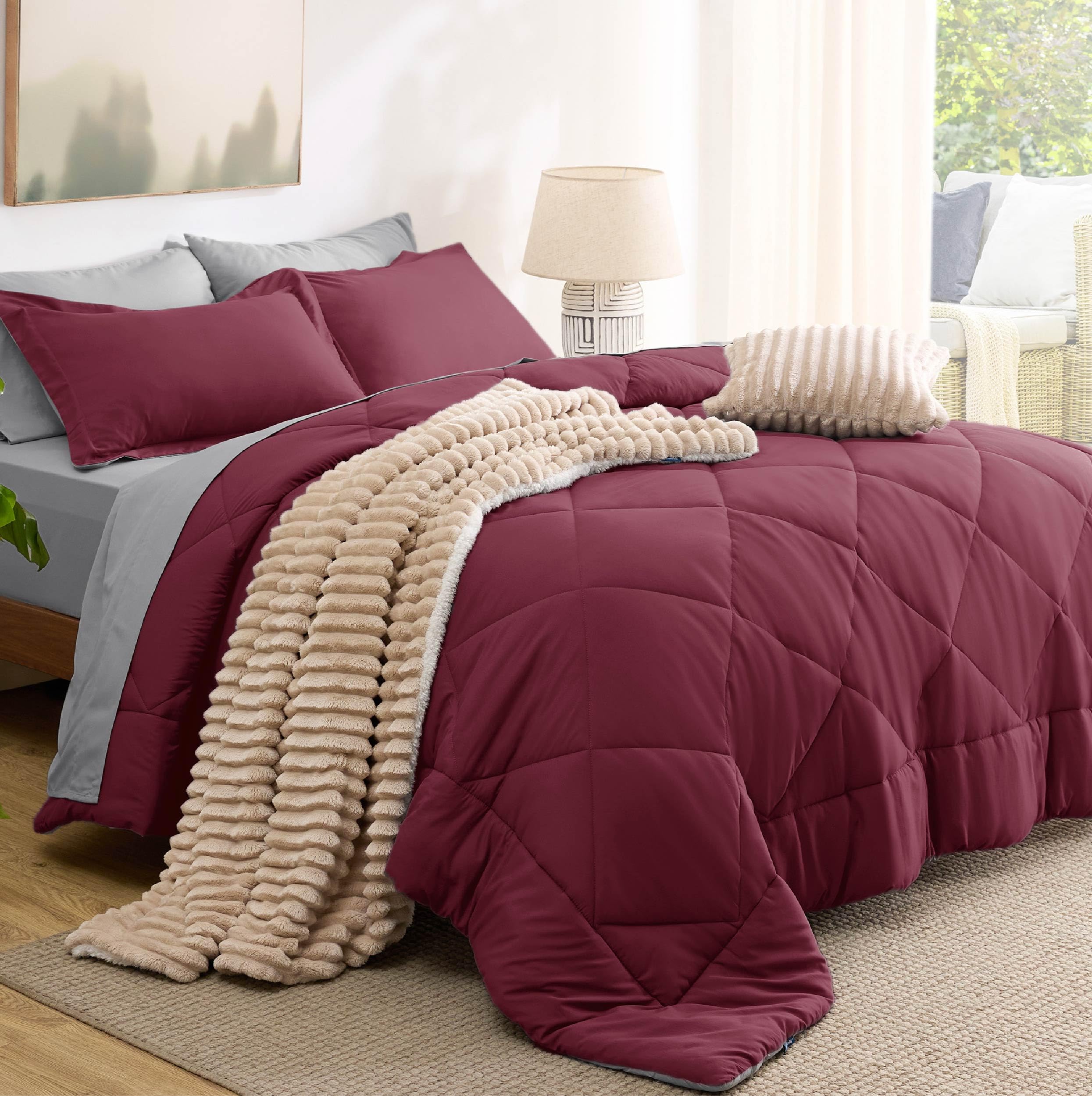Foto 8 pulgar | Juego de Cama Bedsure Queen Edredón Reversible Burdeos 7 Piezas - Venta Internacional