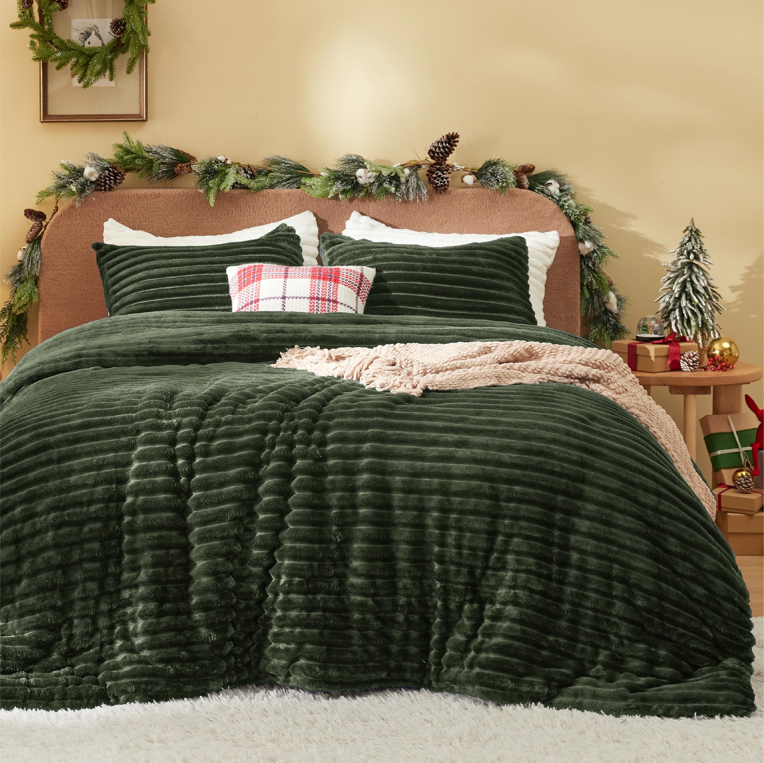 Juego De Edredón Bedsure Fluffy King Size, Color Verde Oliva, 3 Piezas - Venta Internacional.