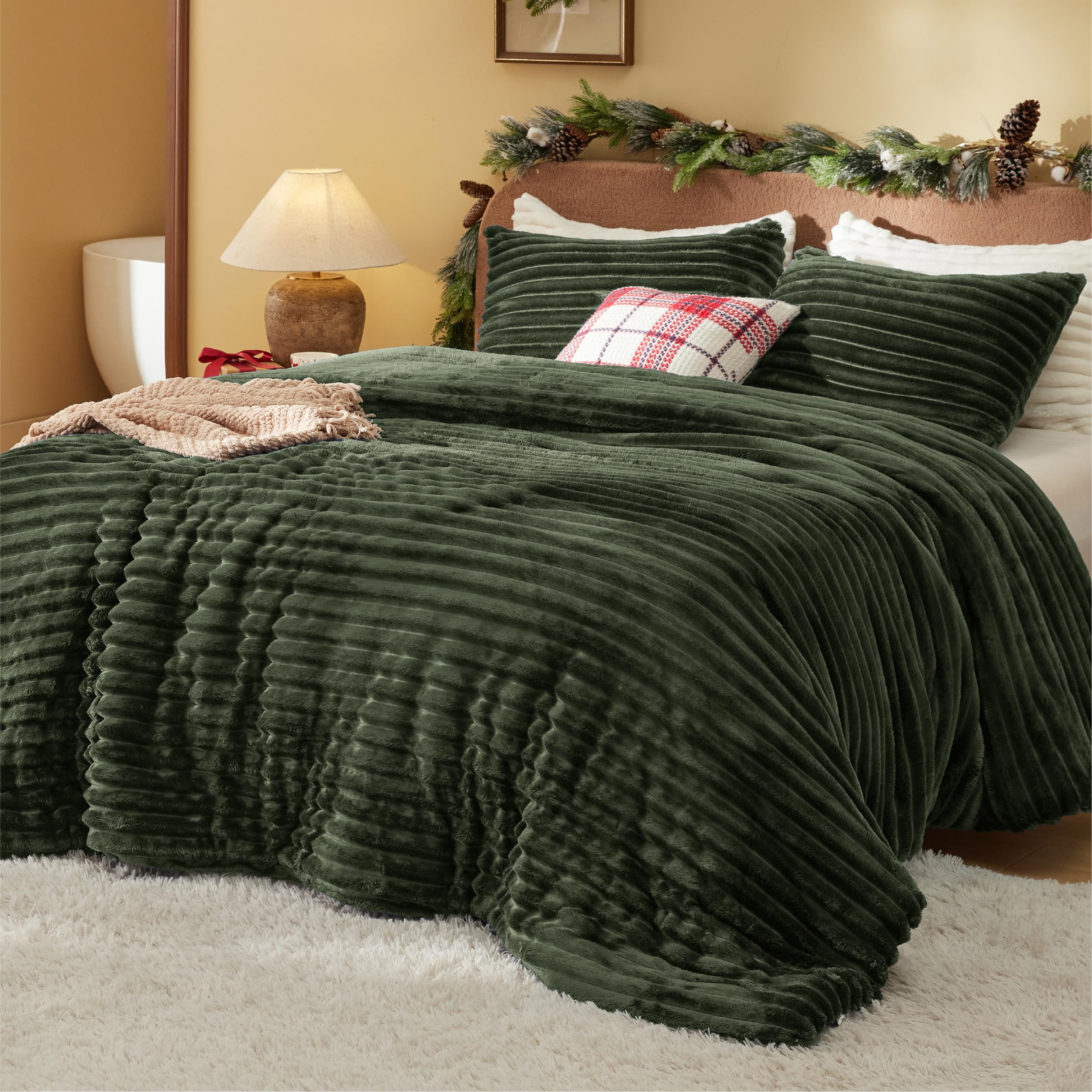 Foto 2 | Juego De Edredón Bedsure Fluffy King Size, Color Verde Oliva, 3 Piezas - Venta Internacional.