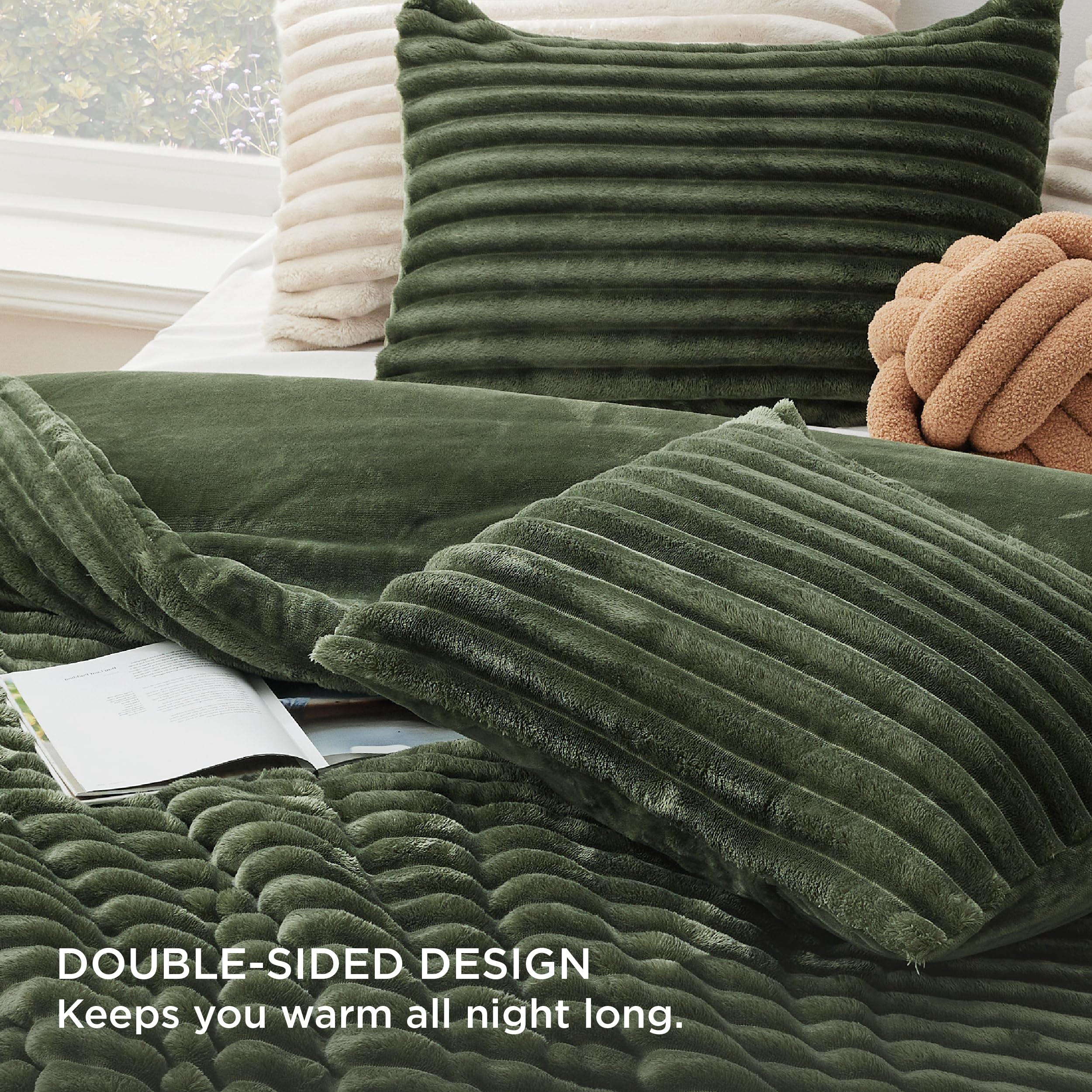 Foto 4 pulgar | Juego De Edredón Bedsure Fluffy King Size, Color Verde Oliva, 3 Piezas - Venta Internacional.
