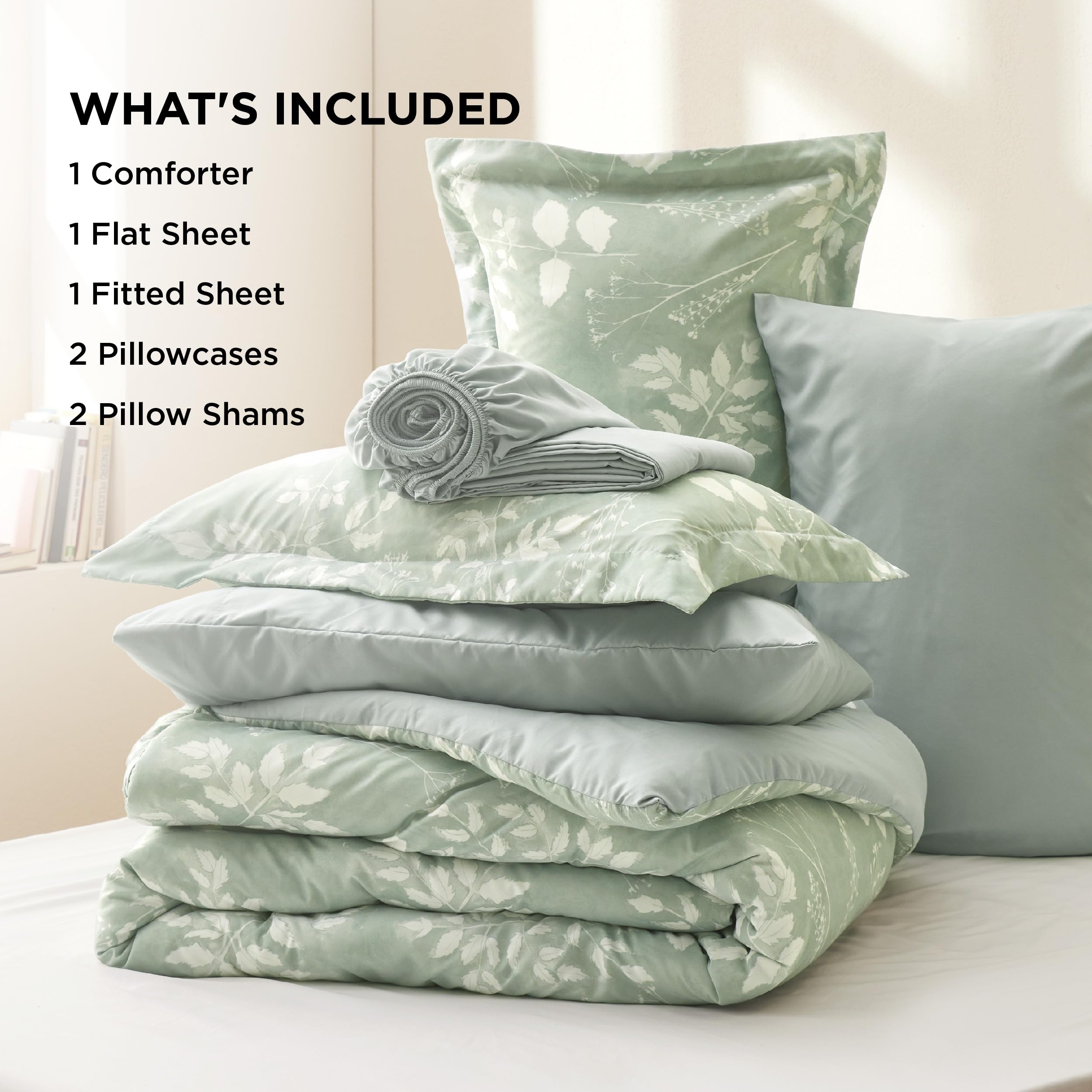 Foto 7 | Juego de Edredón Bedsure King Size 7 Piezas con Estampado Floral Verde -Venta Internacional