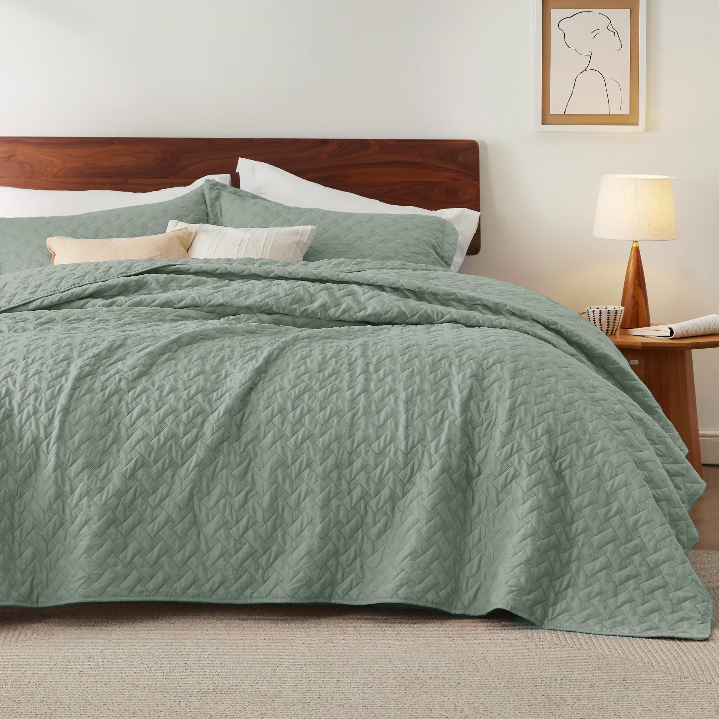 Colchas Ligeras Quilt Bedsure Queen Size Verde Salvia - Venta Internacional