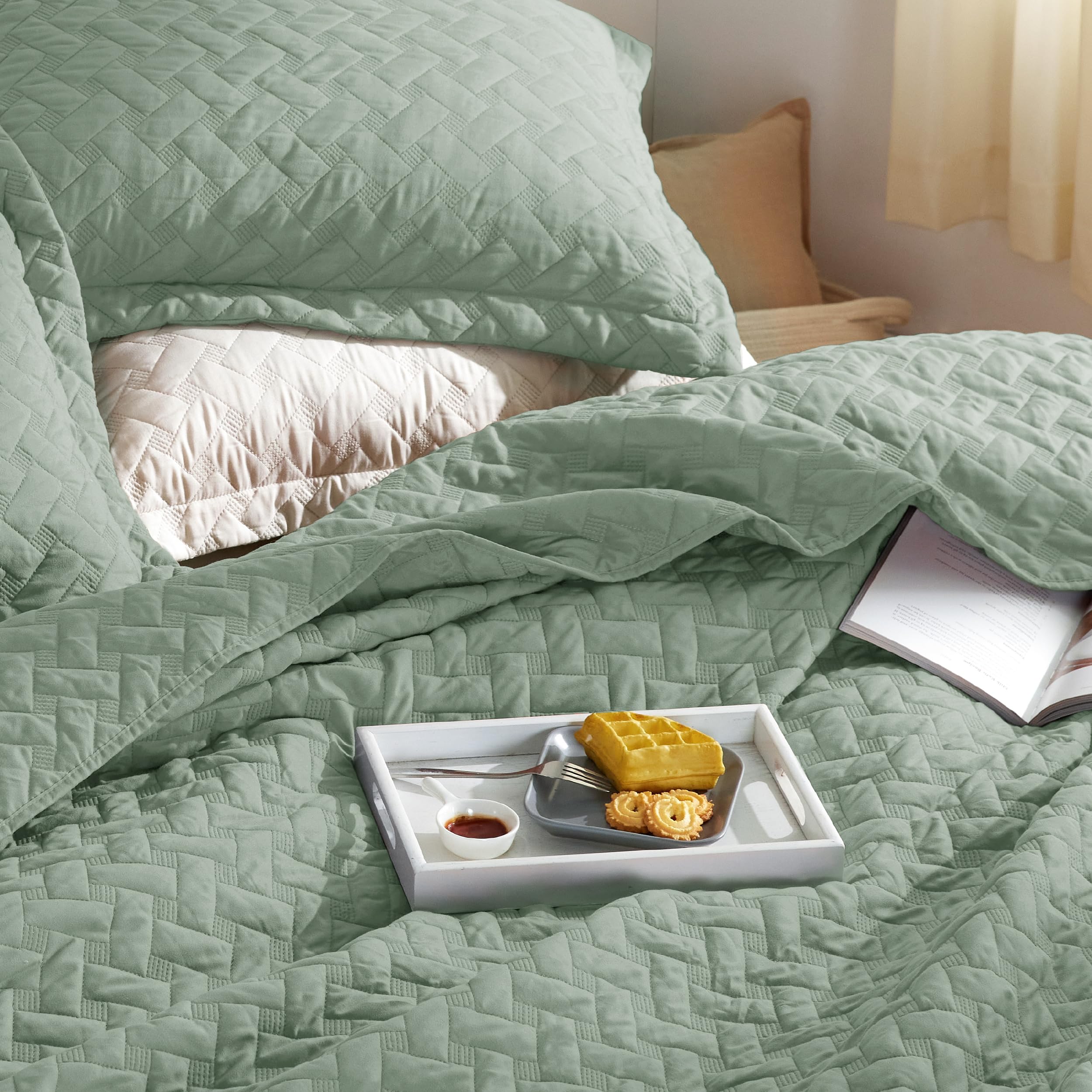 Foto 4 pulgar | Colchas Ligeras Quilt Bedsure Queen Size Verde Salvia - Venta Internacional
