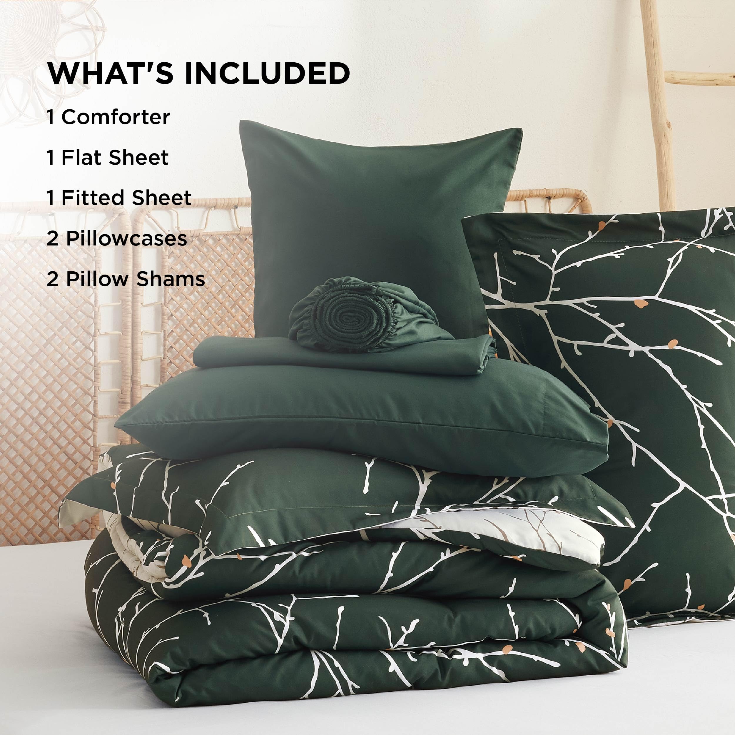 Foto 7 | Juego de Edredón Bedsure Queen Floral Green 7 Piezas - Venta Internacional