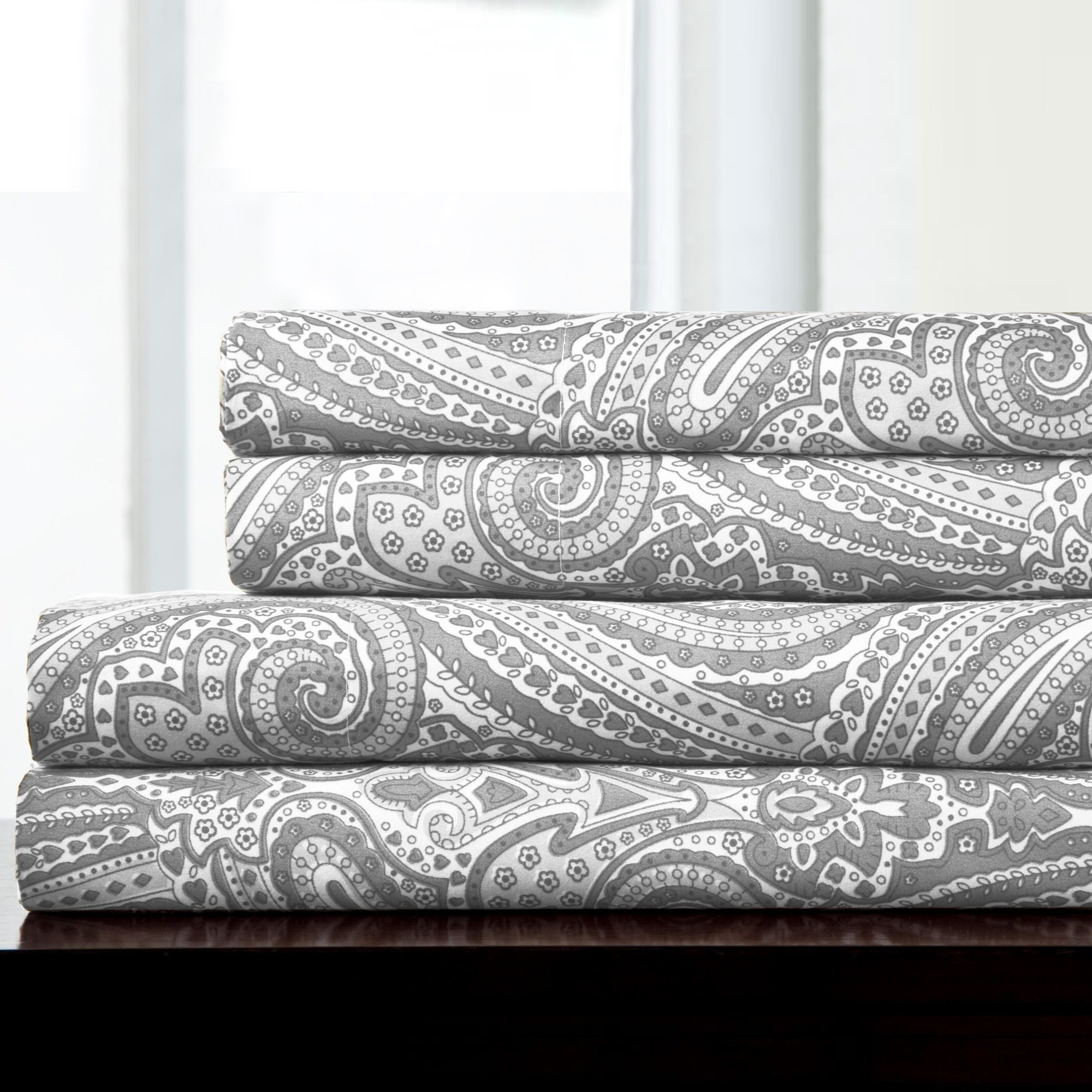 Foto 2 pulgar | Sábanas Sweet Home Collection King Size Paisley De Color Gris - Venta Internacional.