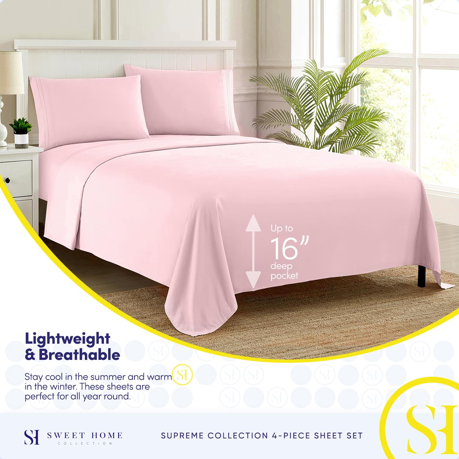 Foto 4 pulgar | Sábanas Sweet Home Collection Rv Short Queen Rosa Pálido - Venta Internacional.