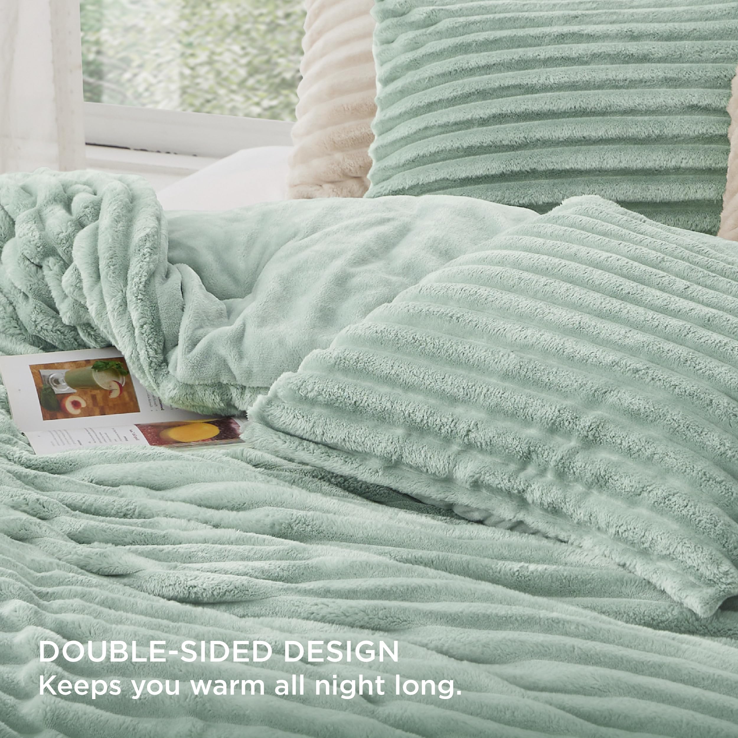 Foto 3 | Juego De Edredón Bedsure Fluffy Queen Con 2 Fundas De Almohada De Color Verde Salvia - Venta Internacional.