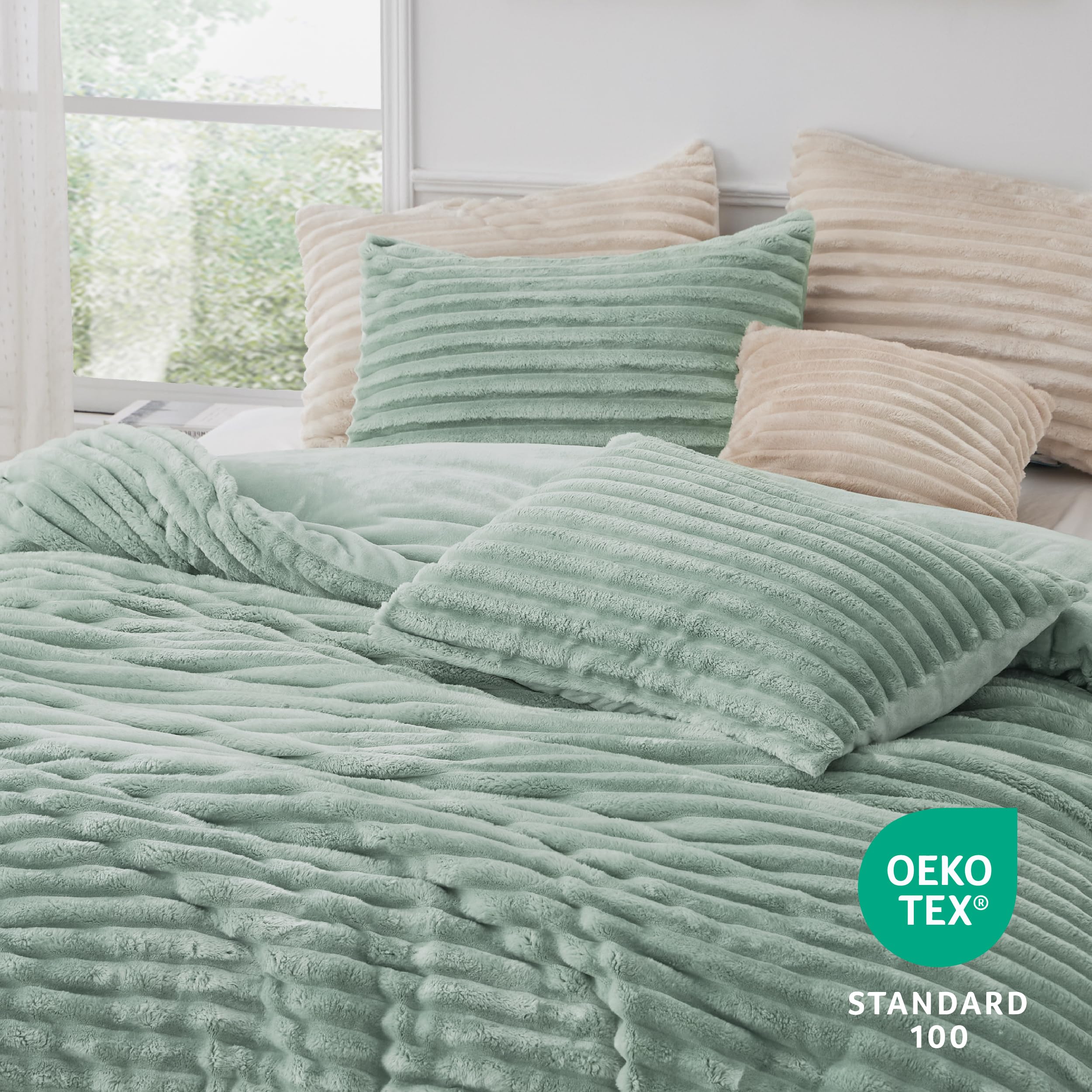 Foto 5 | Juego De Edredón Bedsure Fluffy Queen Con 2 Fundas De Almohada De Color Verde Salvia - Venta Internacional.
