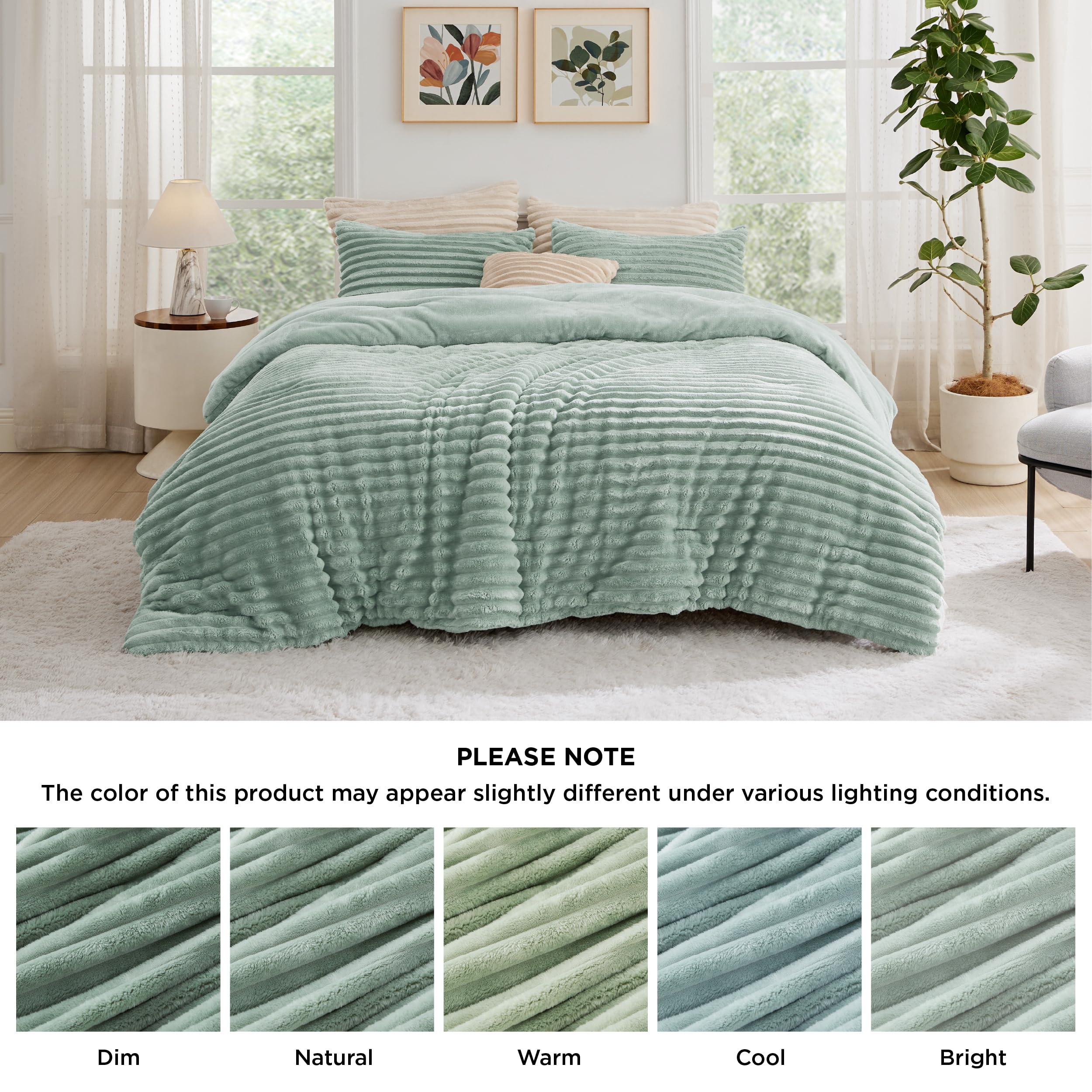 Foto 7 | Juego De Edredón Bedsure Fluffy Queen Con 2 Fundas De Almohada De Color Verde Salvia - Venta Internacional.