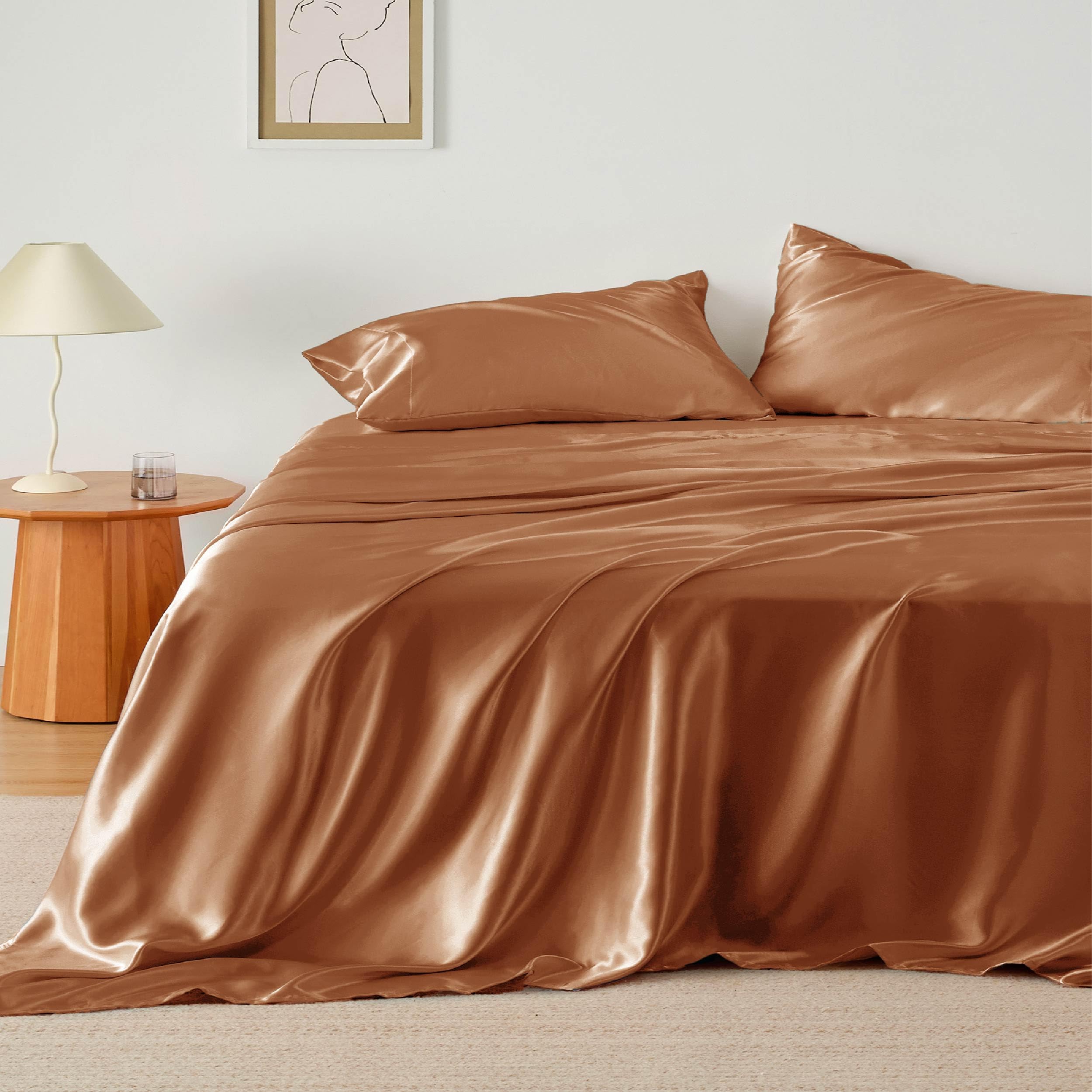 Juego De Sábanas De Satén Similar A Silk King Burnt Orange - Venta Internacional.