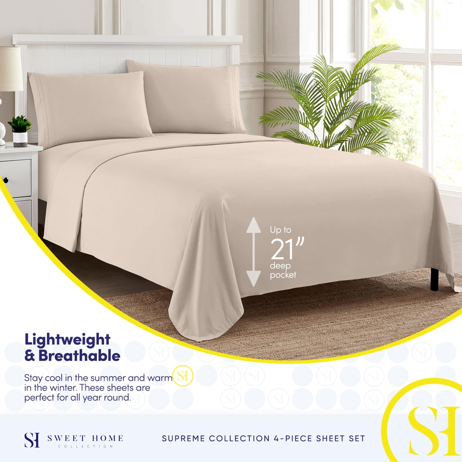 Foto 4 pulgar | Sábanas Sweet Home Collection Supreme King Beige - Venta Internacional.