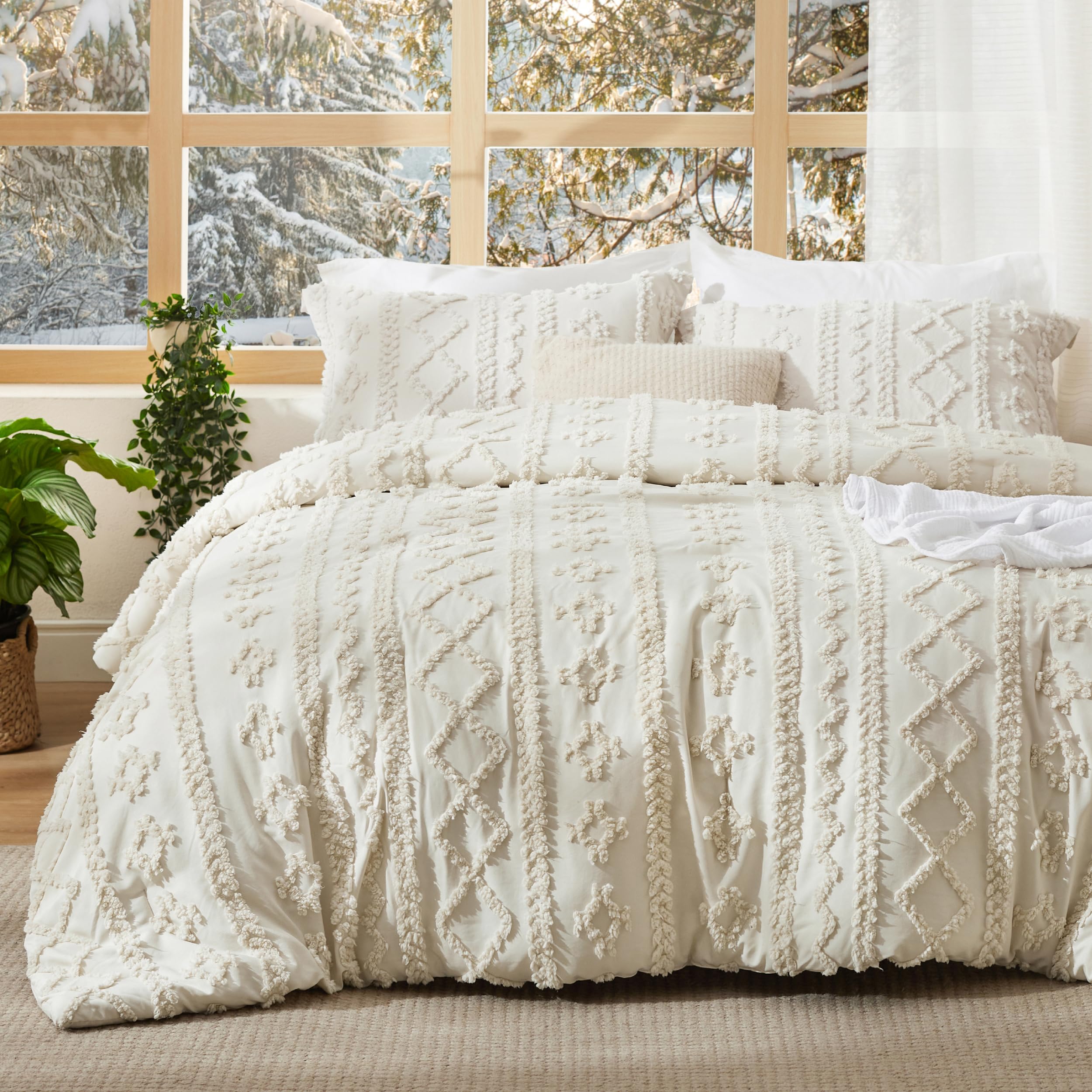 Foto 1 | Juego de Edredón Bedsure Tufted Boho California King Beige 3 Piezas - Venta Internacional