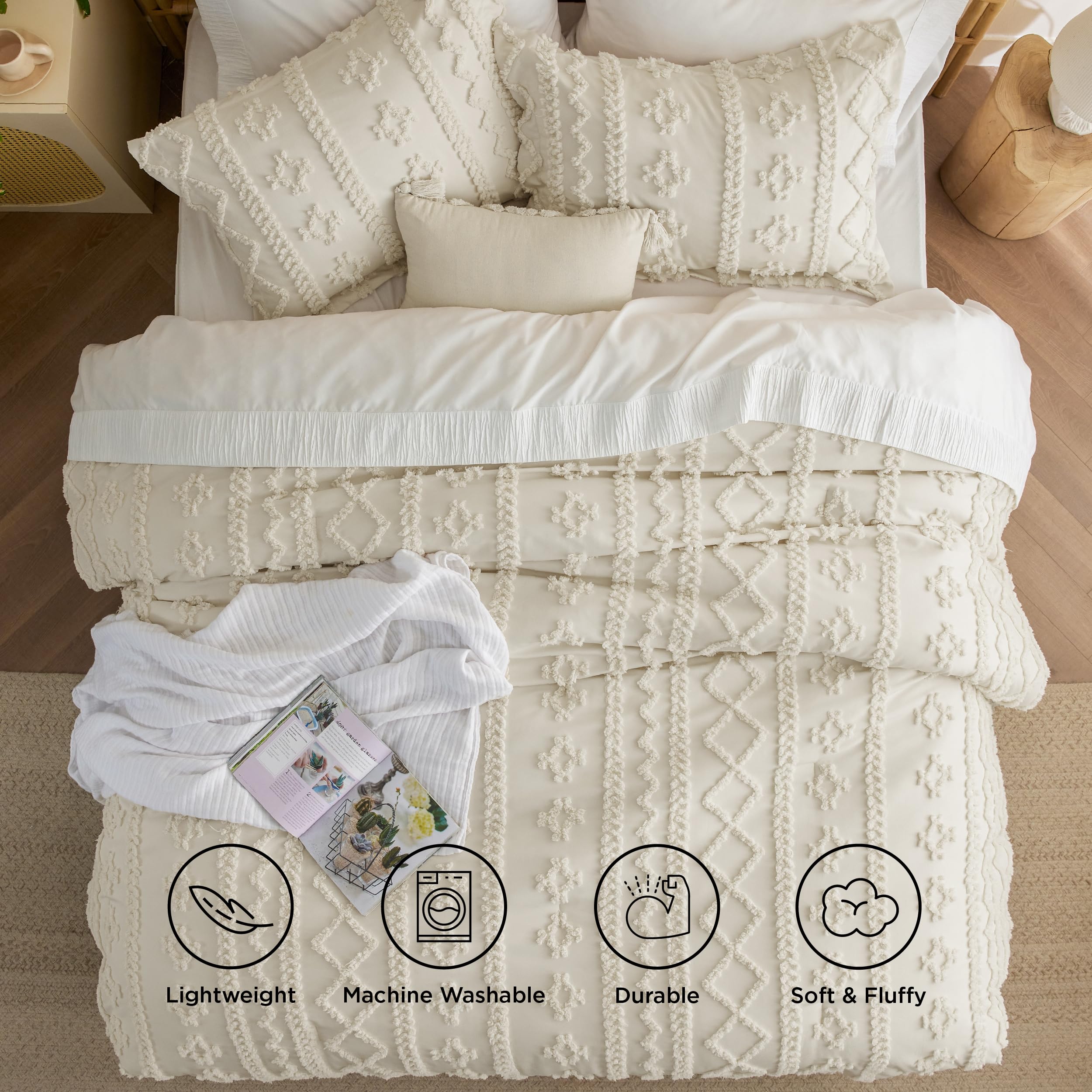 Foto 5 pulgar | Juego de Edredón Bedsure Tufted Boho California King Beige 3 Piezas - Venta Internacional