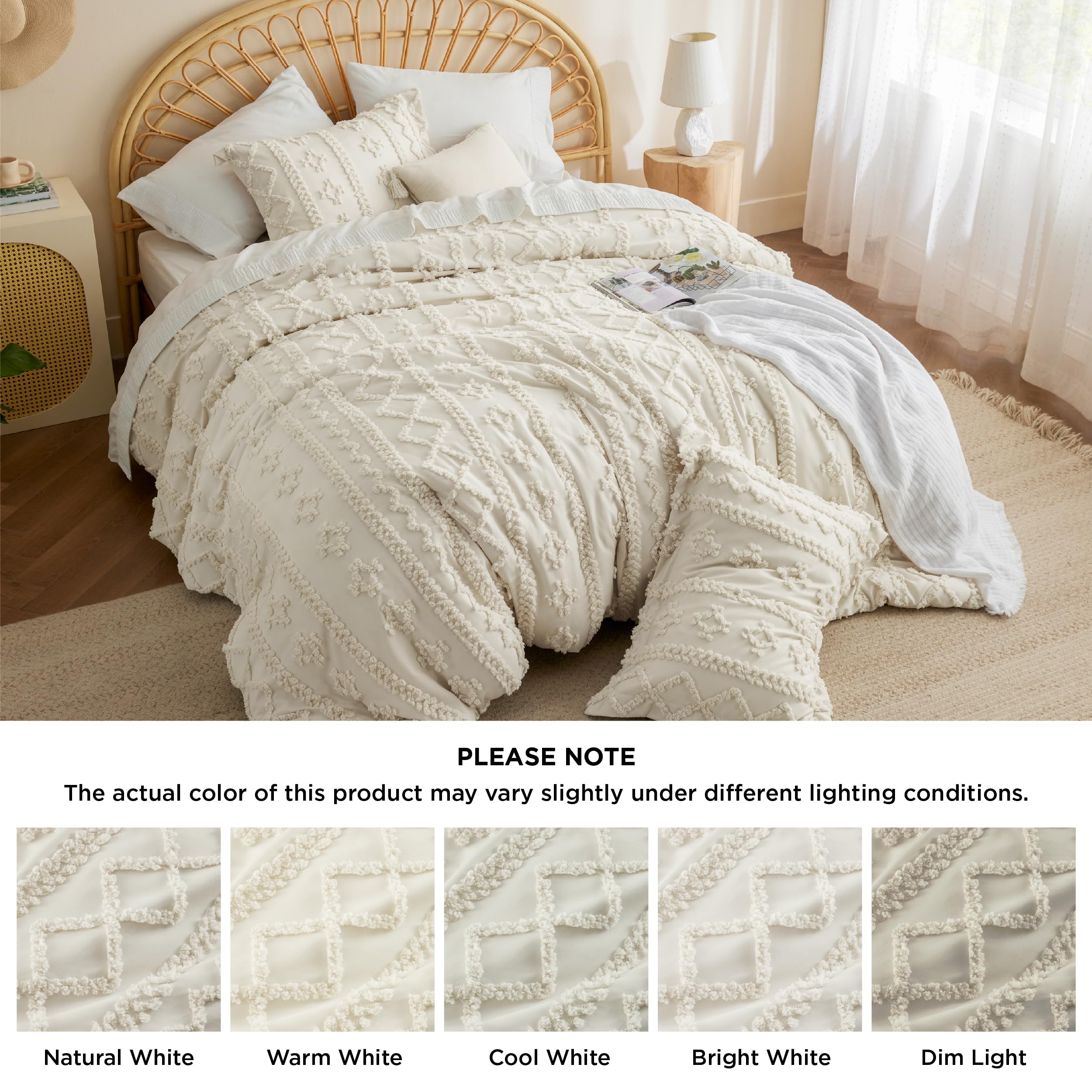 Foto 8 pulgar | Juego de Edredón Bedsure Tufted Boho California King Beige 3 Piezas - Venta Internacional