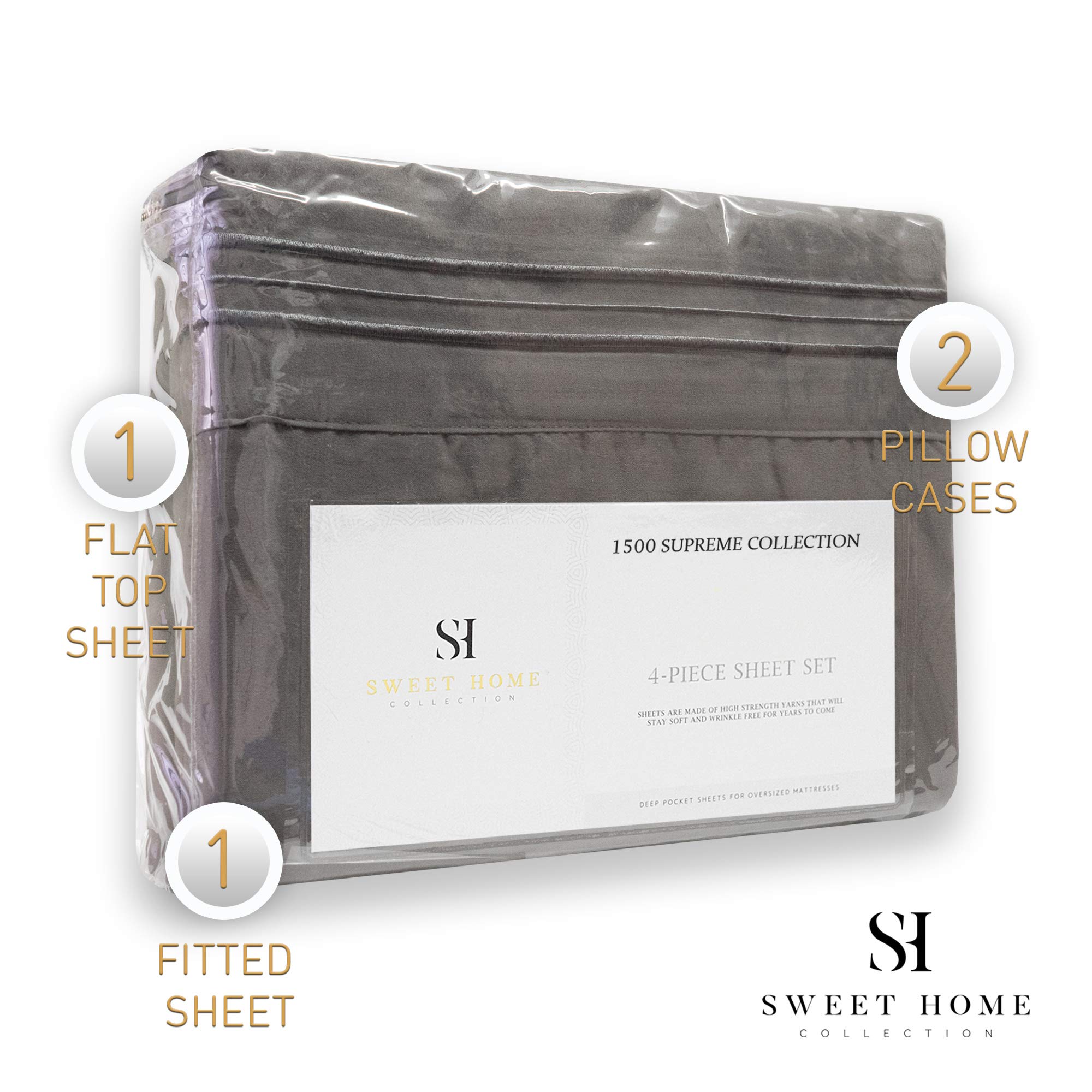 Foto 5 | Juego De Sábanas Sweet Home Collection 1500 Supreme Cal King Grey - Venta Internacional.