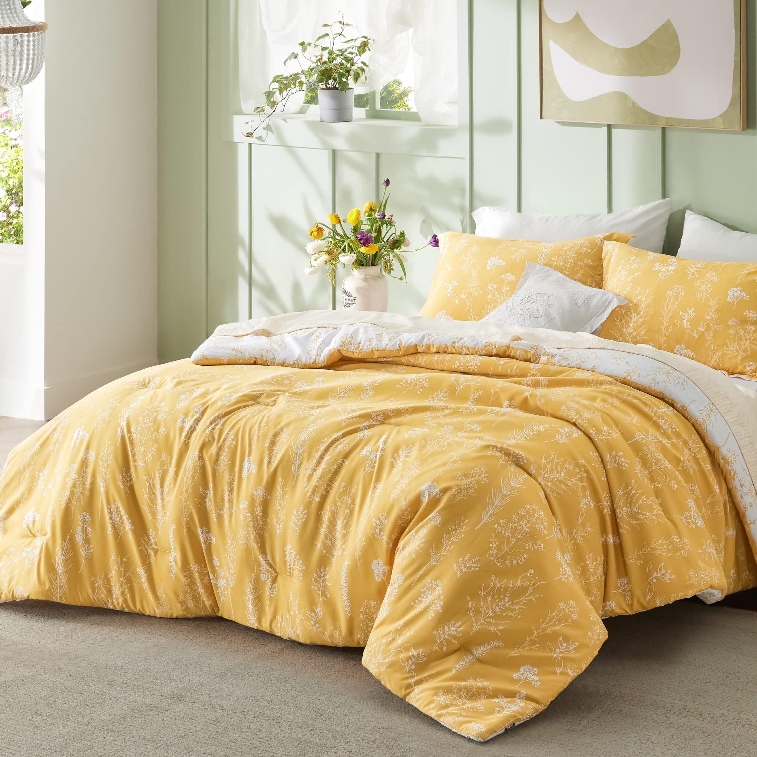 Juego de Edredón Bedsure King Yellow con 1 Edredón y 2 Fundas de Almohada - Venta Internacional