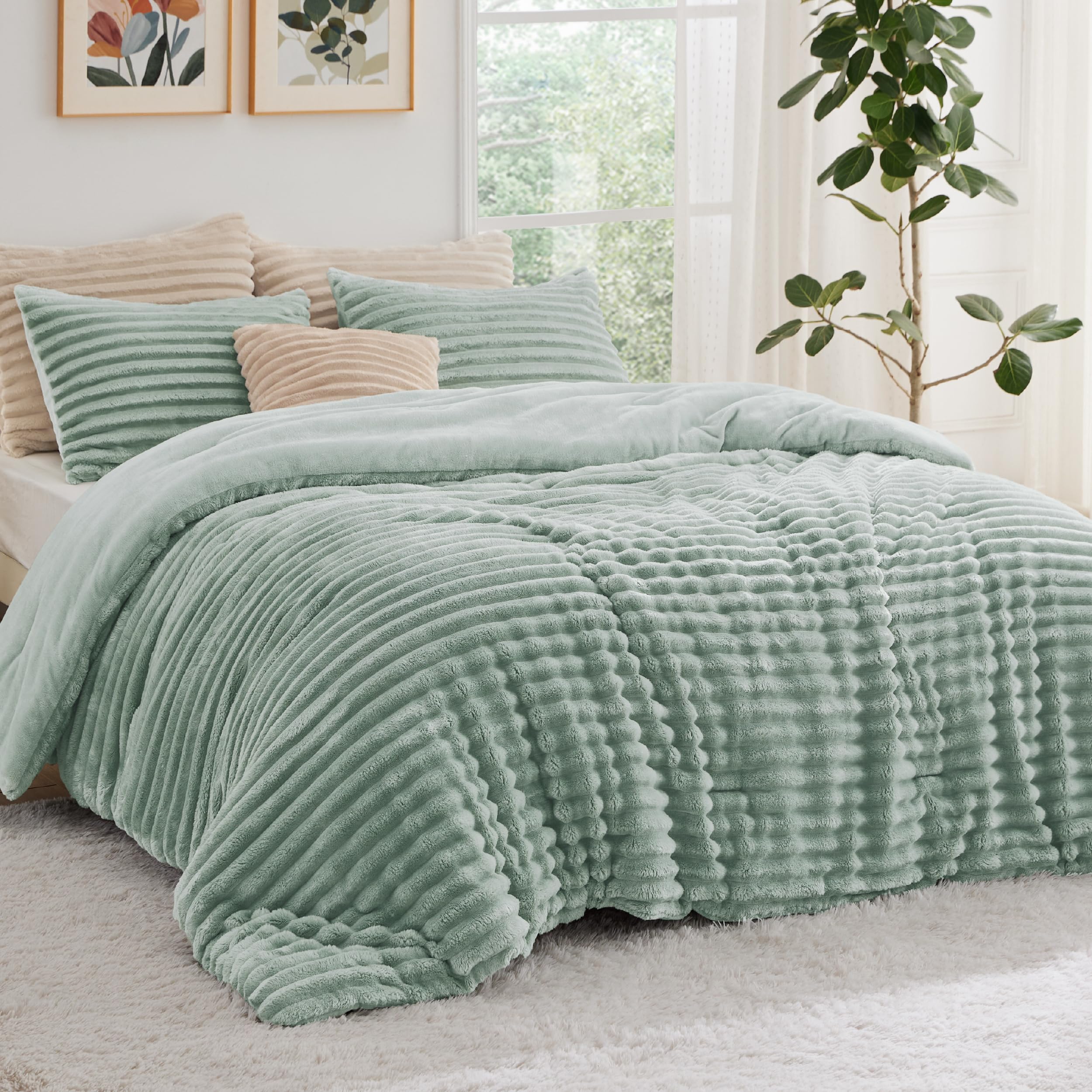 Foto 1 | Juego De Edredón Bedsure Fluffy King Size, Color Verde Salvia, 3 Piezas - Venta Internacional.