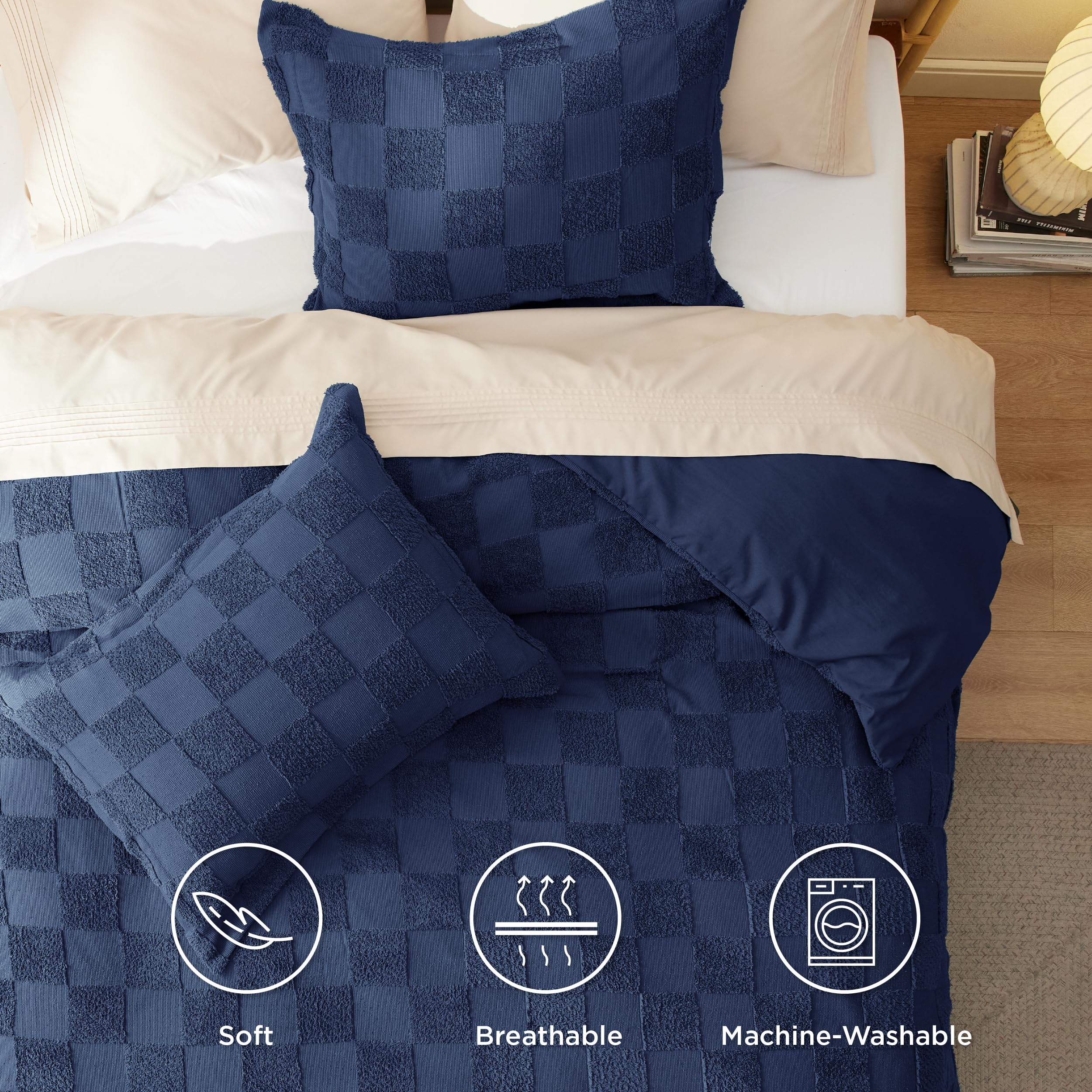 Foto 4 pulgar | Juego De Funda De Edredón Bedsure Boho Jacquard Azul Marino A Cuadros King - Venta Internacional
