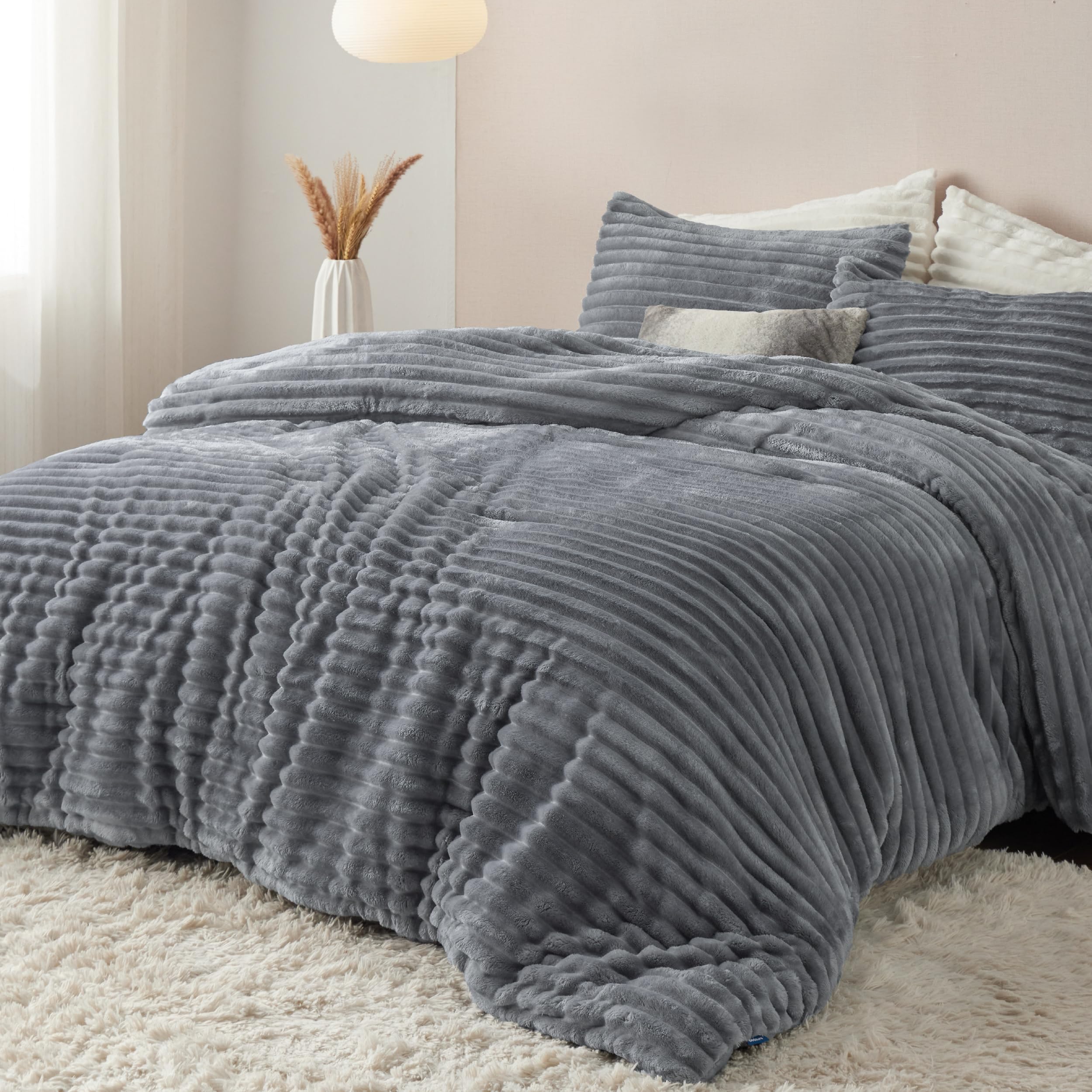 Foto 2 | Juego De Edredón Bedsure Fluffy Queen Size, Gris, 3 Piezas - Venta Internacional.
