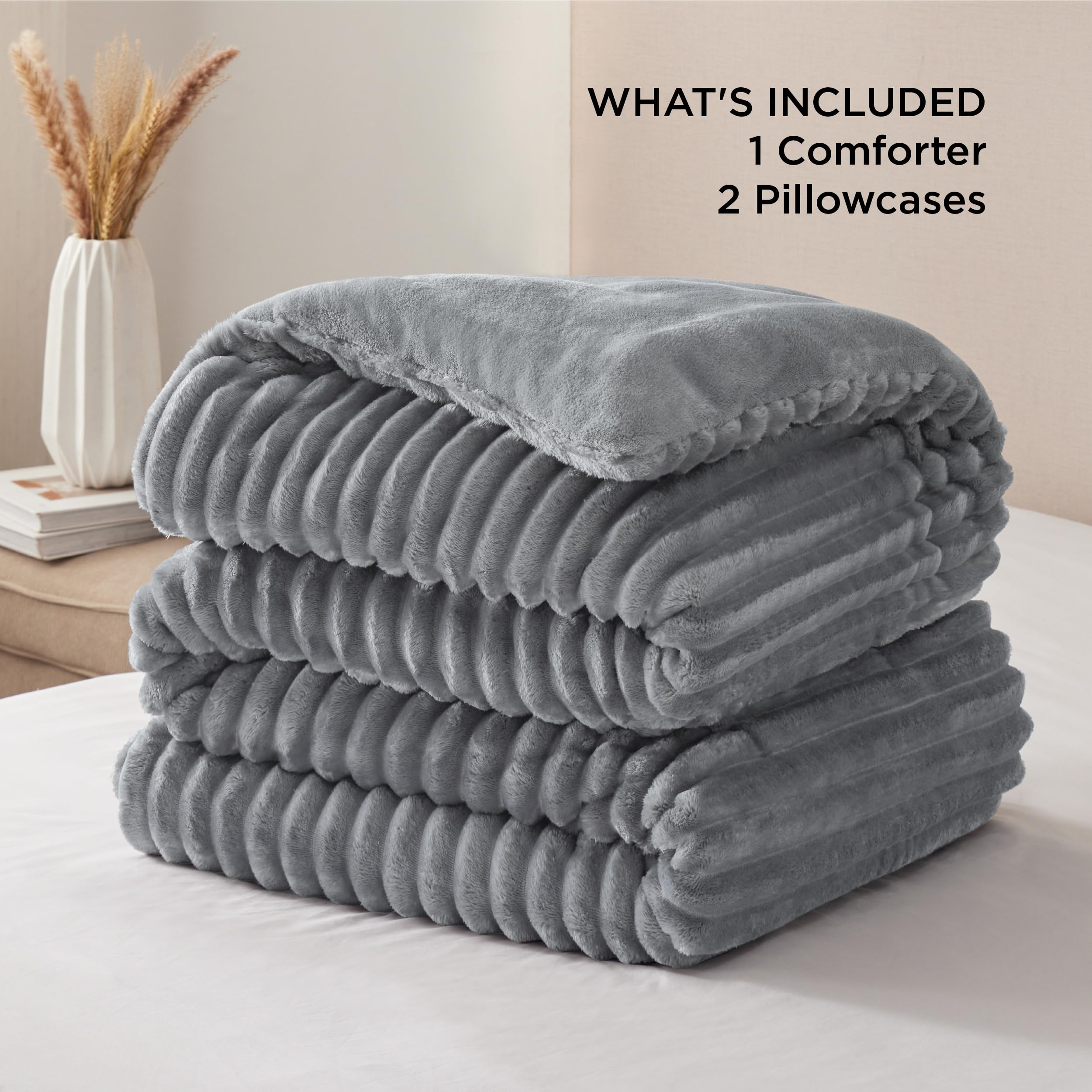 Foto 6 | Juego De Edredón Bedsure Fluffy Queen Size, Gris, 3 Piezas - Venta Internacional.