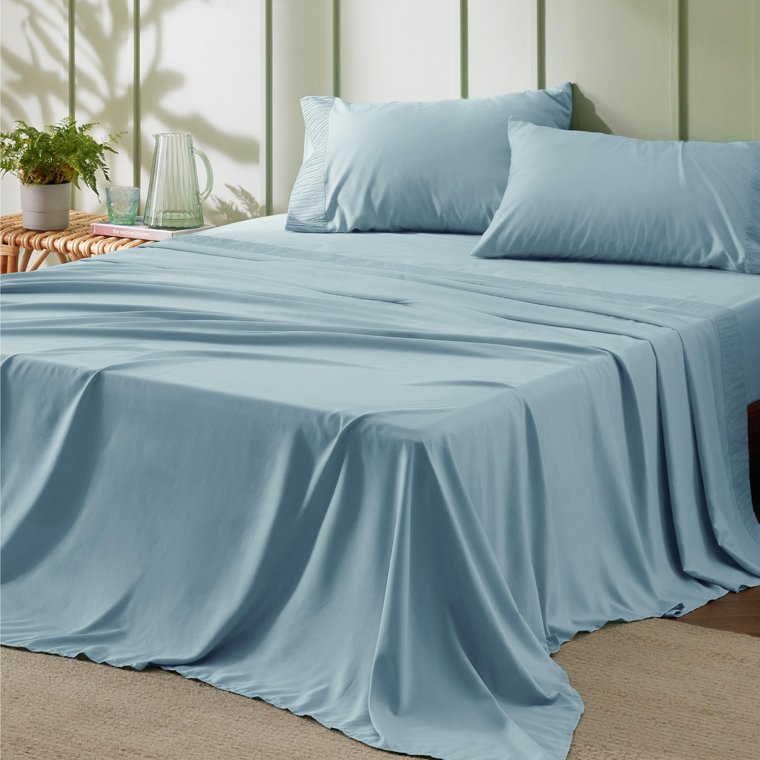 Foto 1 | Juego De Sábanas Bedsure Queen Poliéster Azul Cielo 4 Piezas - Venta Internacional
