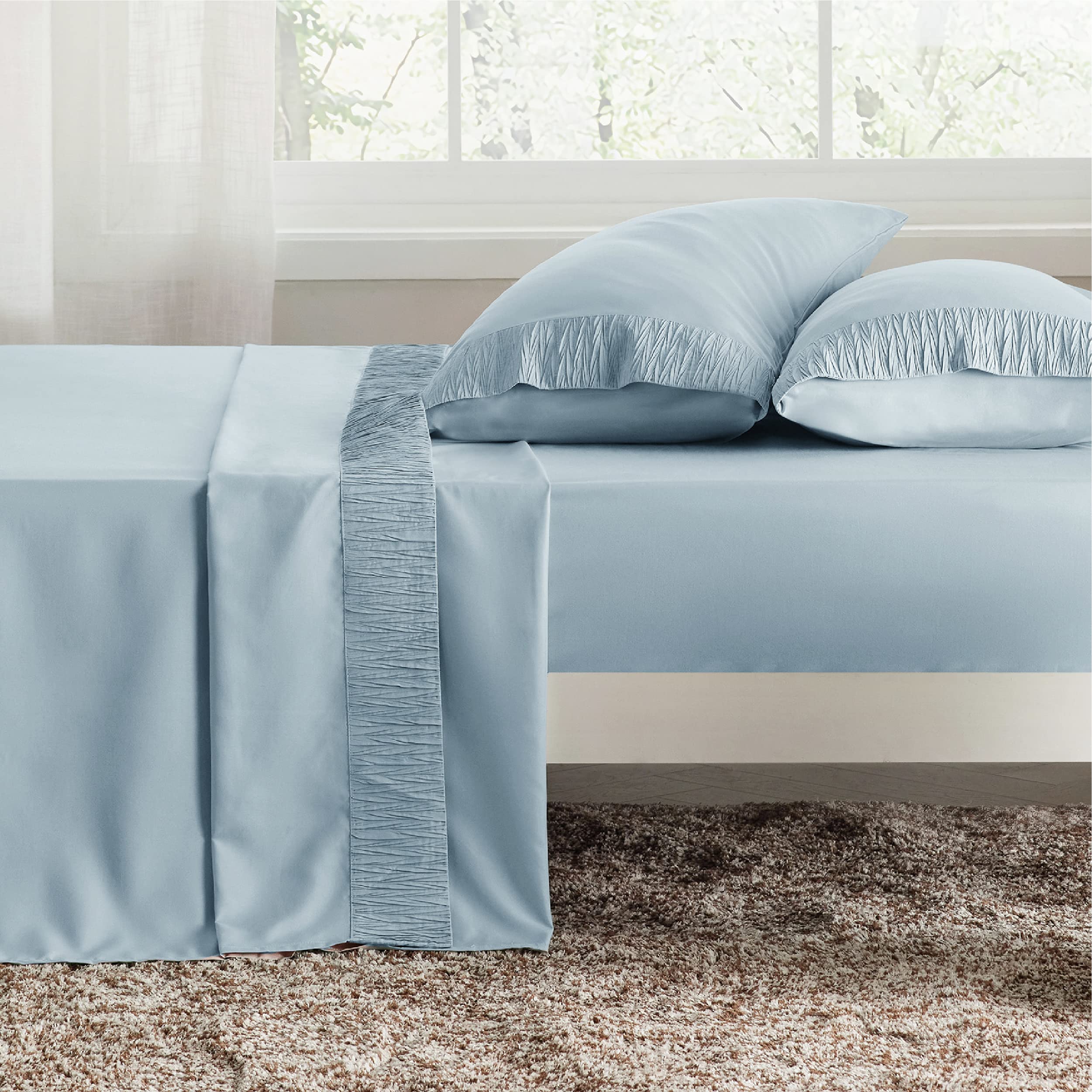 Foto 3 pulgar | Juego De Sábanas Bedsure Queen Poliéster Azul Cielo 4 Piezas - Venta Internacional