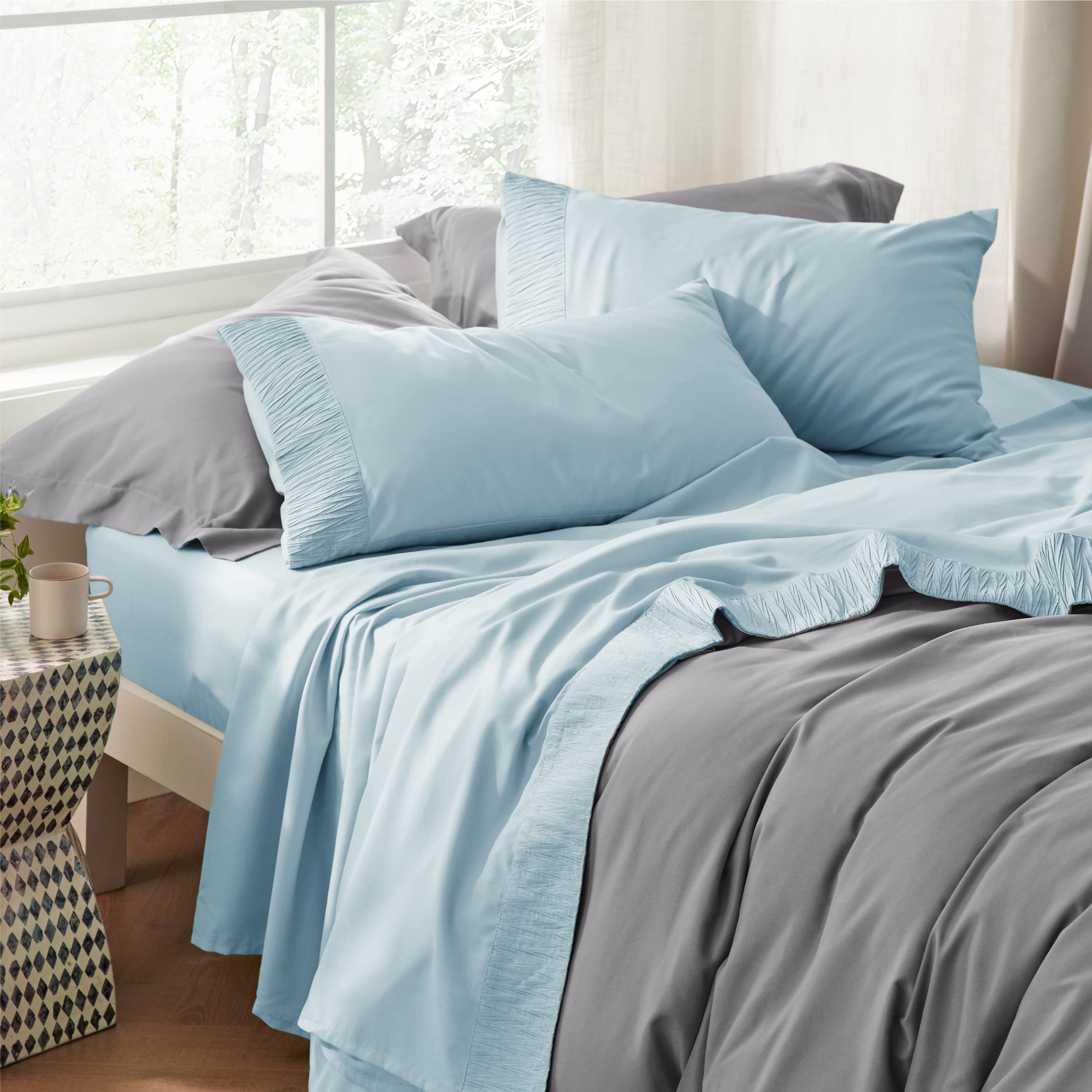 Foto 5 | Juego De Sábanas Bedsure Queen Poliéster Azul Cielo 4 Piezas - Venta Internacional