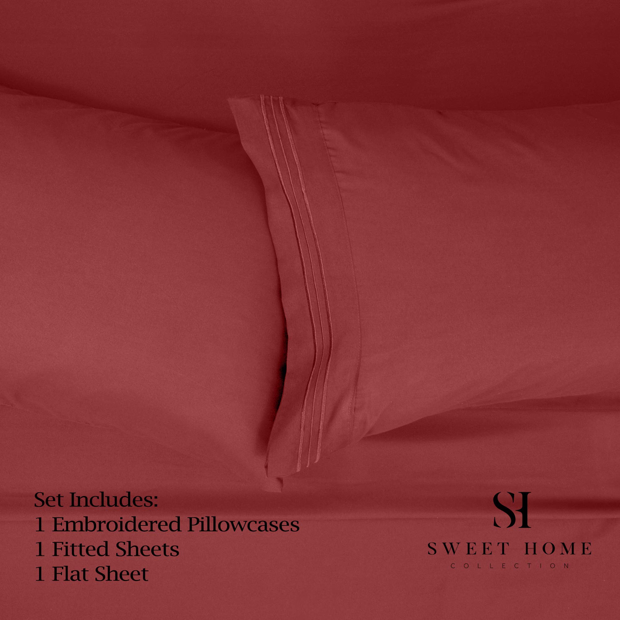 Foto 3 pulgar | Juego De Sábanas Sweet Home Collection 1500 Supreme Twin Burgundy - Venta Internacional.
