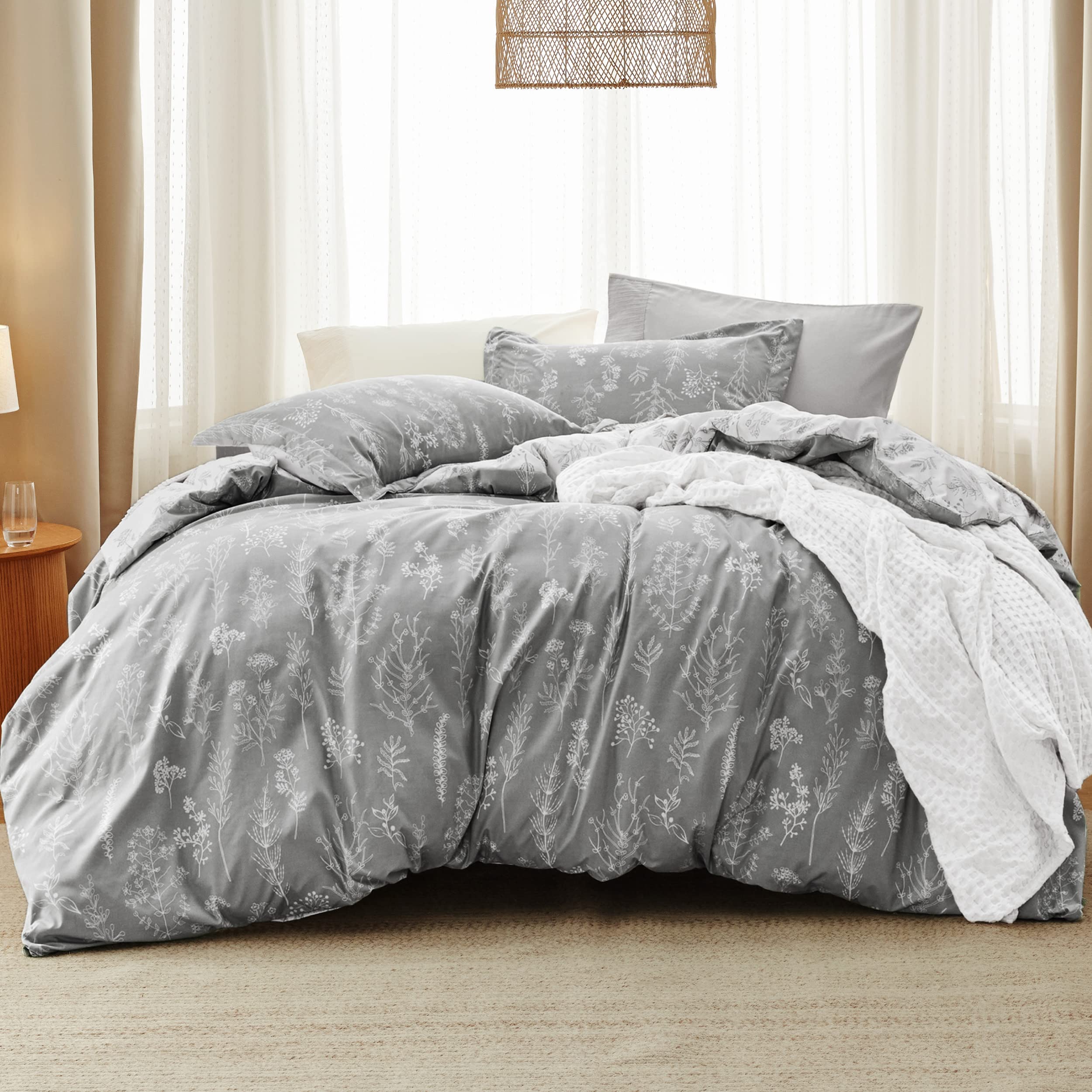 Juego de Edredón Bedsure Tamaño Completo Gris con Estampado Floral - Venta Internacional