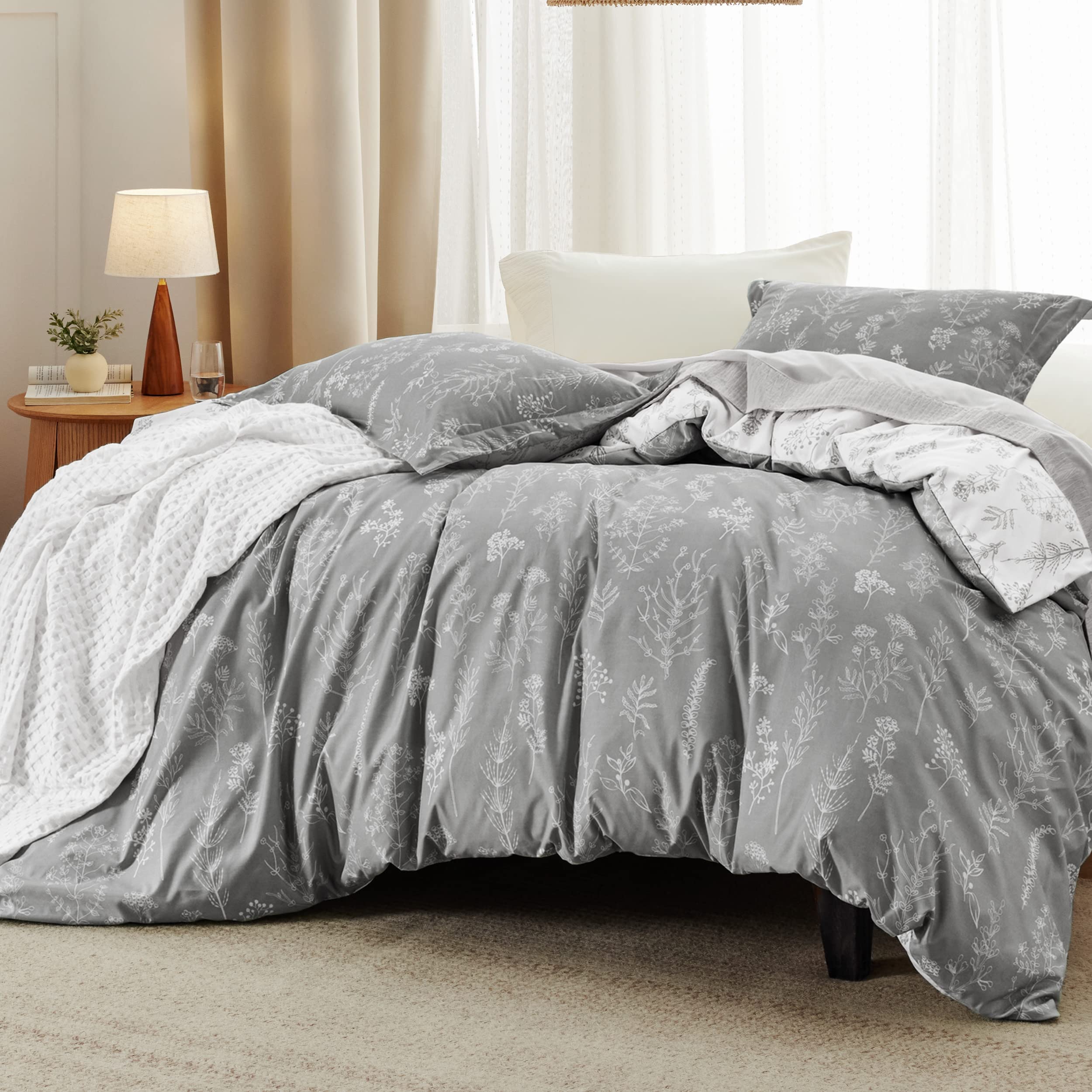 Foto 3 pulgar | Juego de Edredón Bedsure Tamaño Completo Gris con Estampado Floral - Venta Internacional