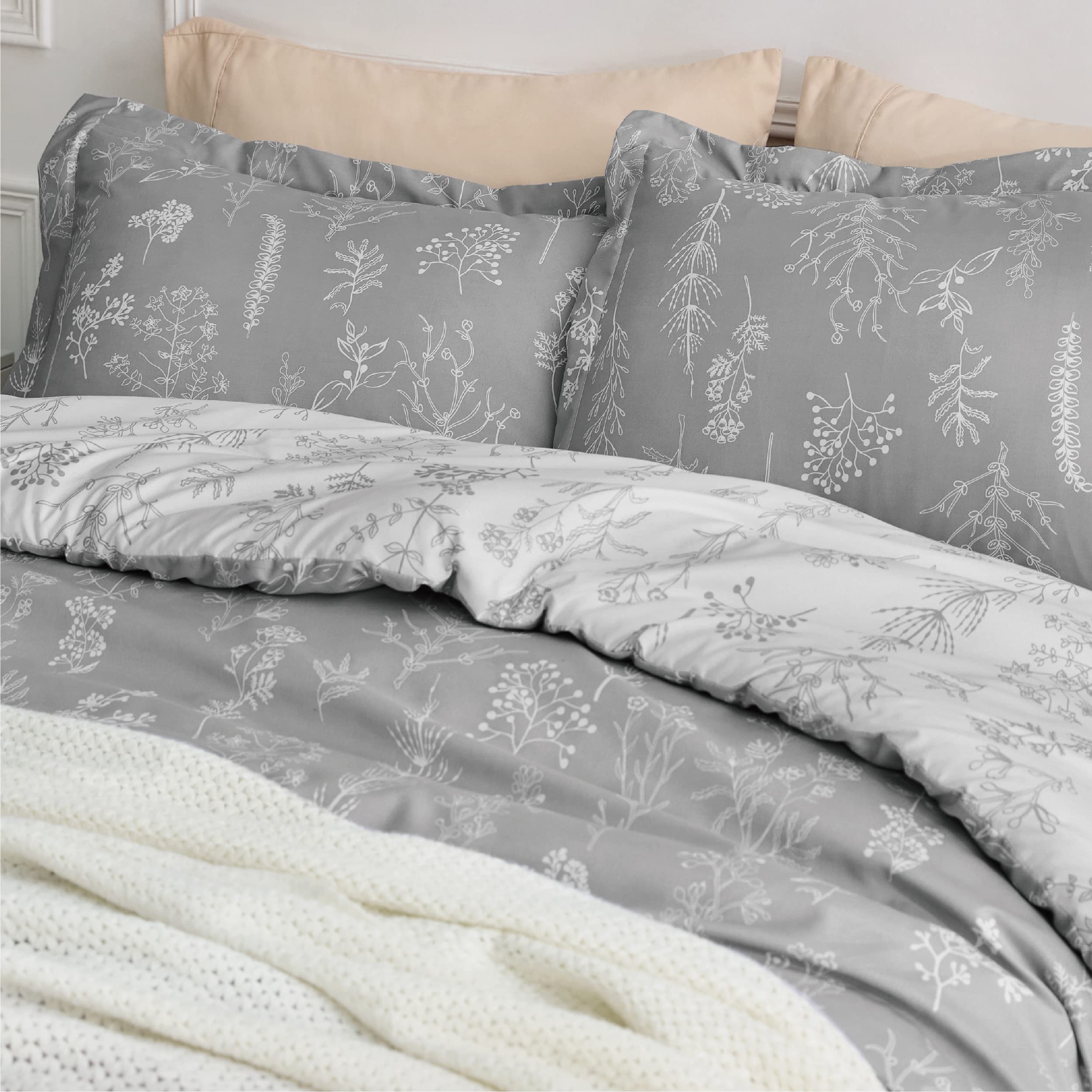 Foto 6 pulgar | Juego de Edredón Bedsure Tamaño Completo Gris con Estampado Floral - Venta Internacional