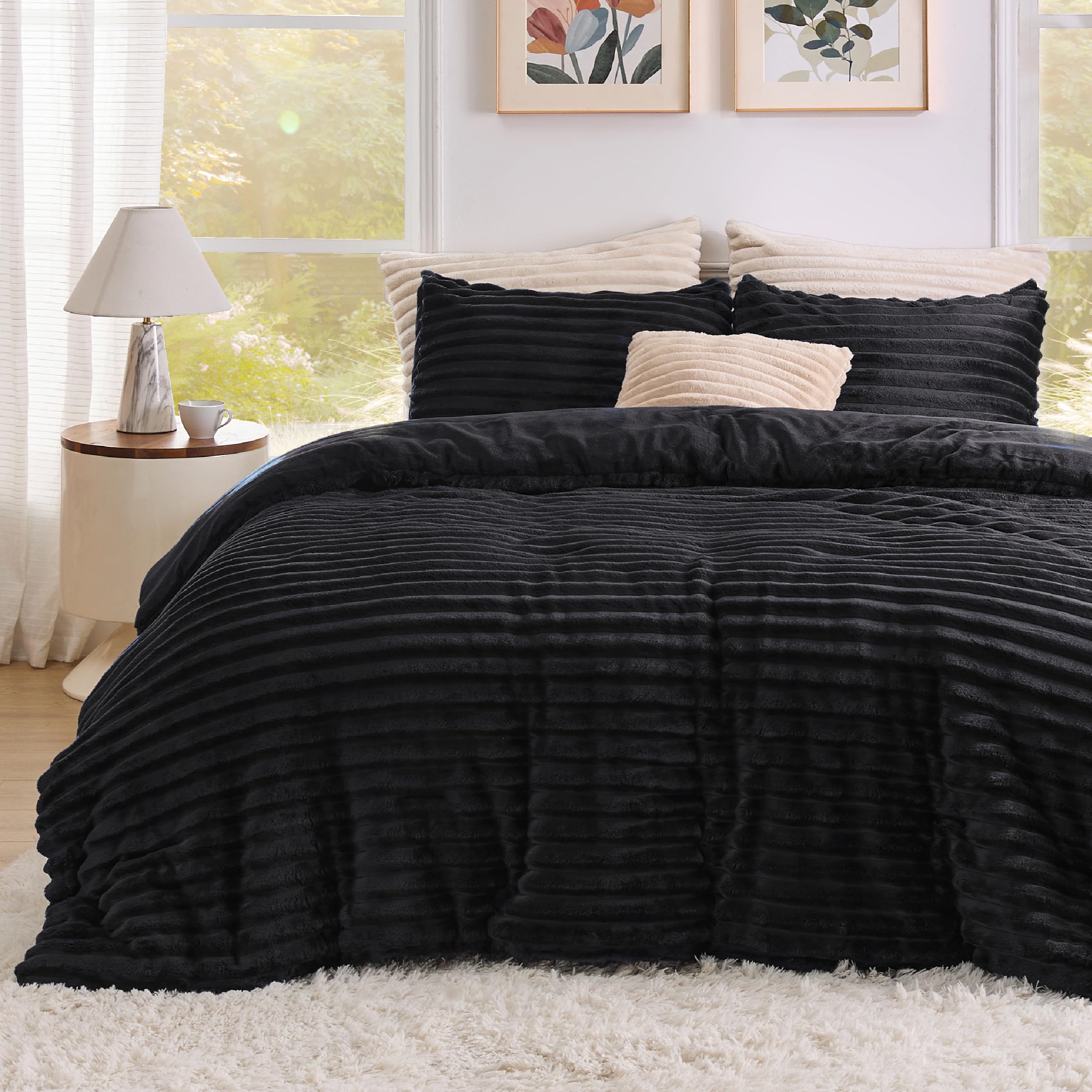 Foto 1 | Juego De Edredón Bedsure Fluffy Queen Con 2 Fundas De Almohada, Color Negro - Venta Internacional.